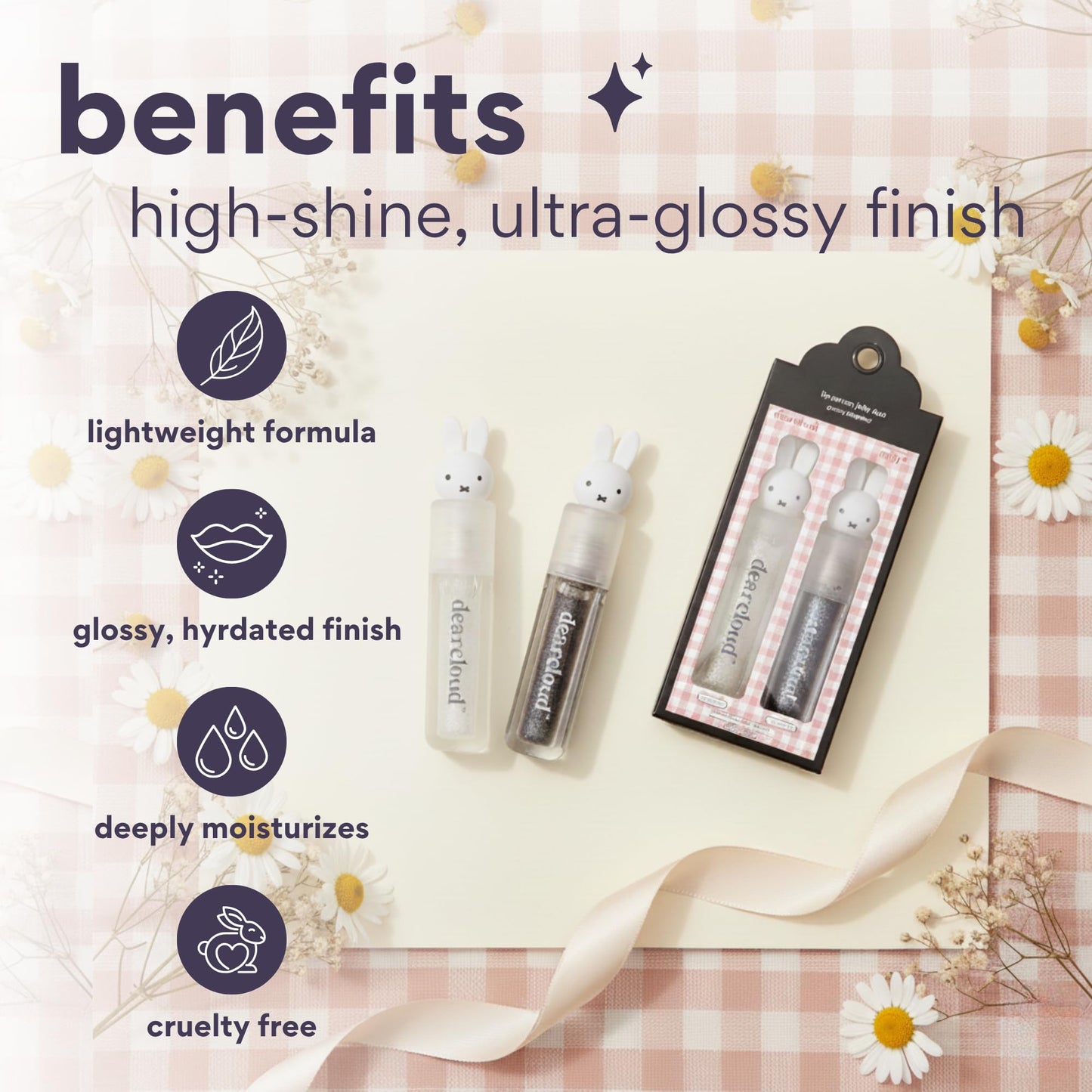 dearcloud Miffy Lip Serum Jelly Duo - Hydrating Lip Gloss for Women with Hyaluronic Acid, Rosehip & Jojoba Seed Oils- Korean Skin Care pH Color