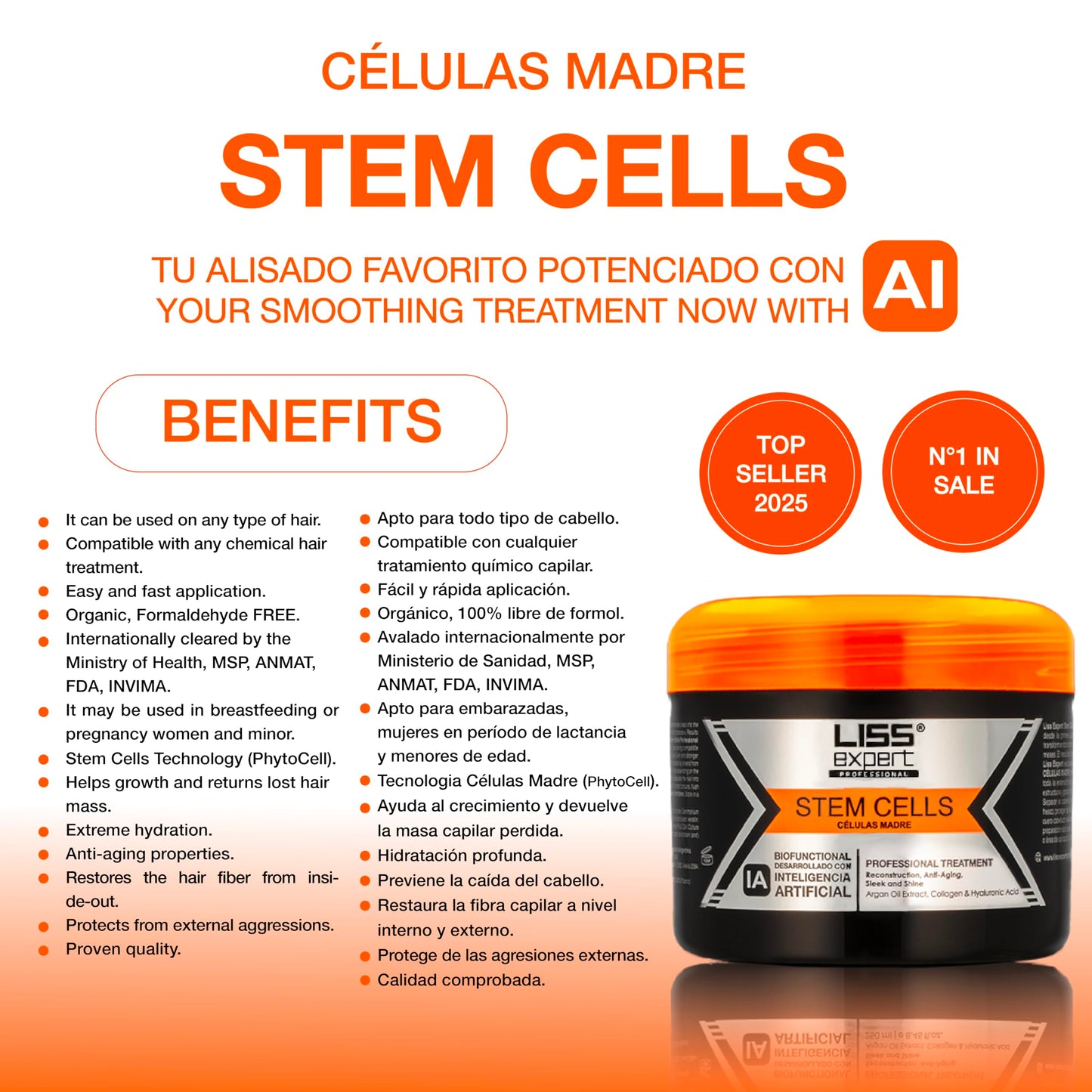 Liss Expert Profesional Stem Cells Hair Smoothing Treatment Kit with Titanium Flat Iron DEAL (500 ml Complete kit)