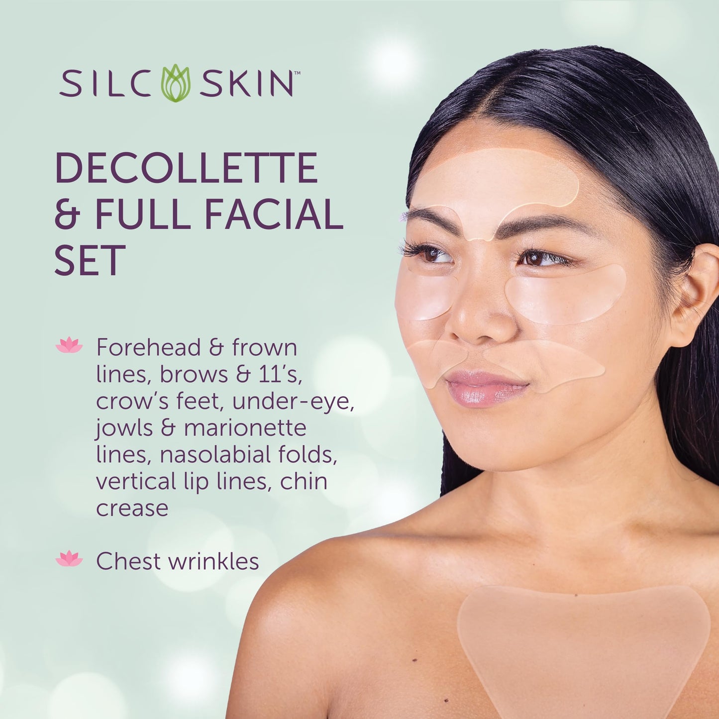 Silc Skin Decollette And Full Facial Set Silicone Pads, Reusable Medical Grade Silicone Face Patches And Chest Pad For Wrinkles, Holiday Beauty Gift