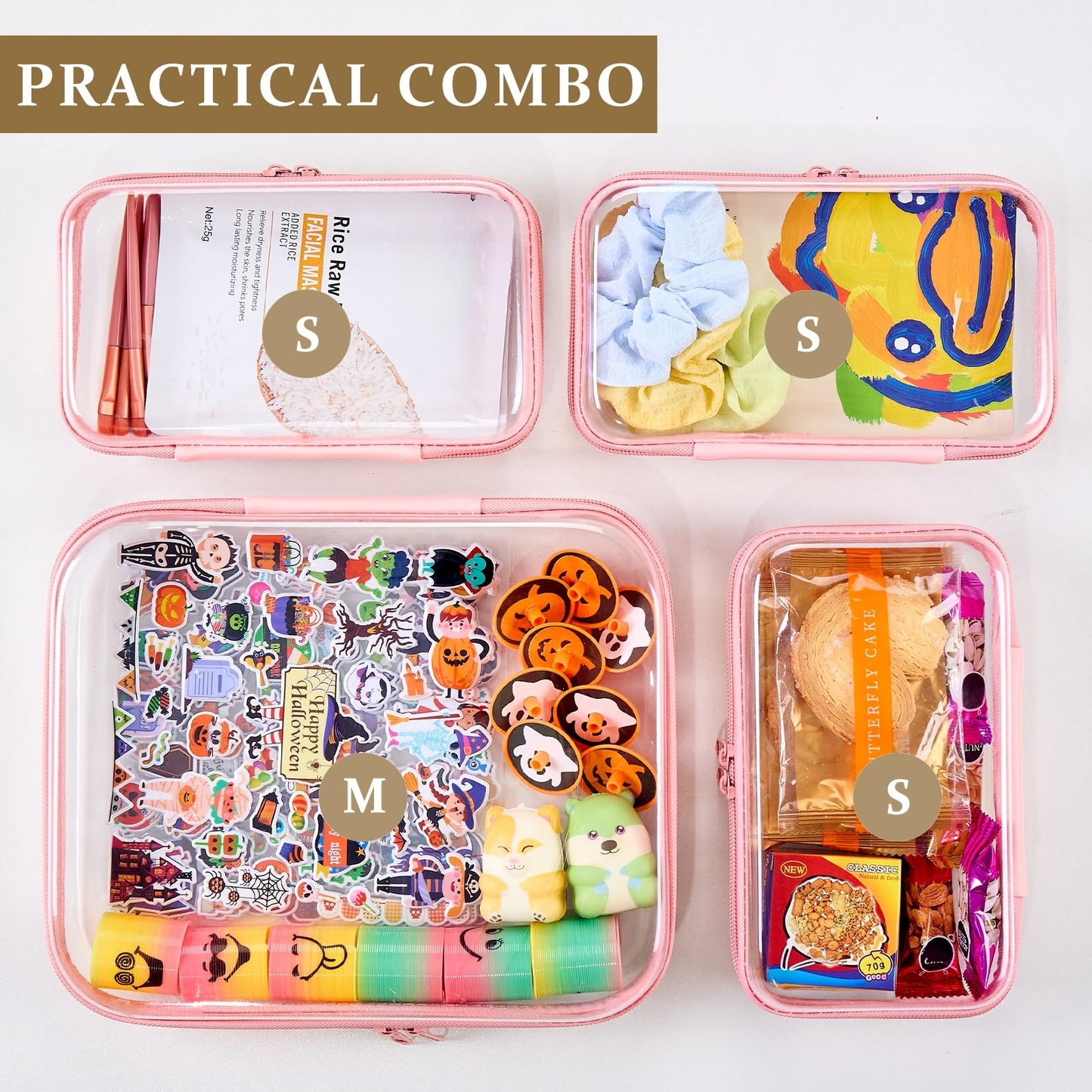 WELPIRT 4 pcs Clear Zipper Pouches,Hard Shell Zipper Case, Toiletry Bag for Travel, CLear Diaper Bag, Toiletry Pouch, Travel Organizer, Cosmetic Beauty and Personal Care WELPIRT