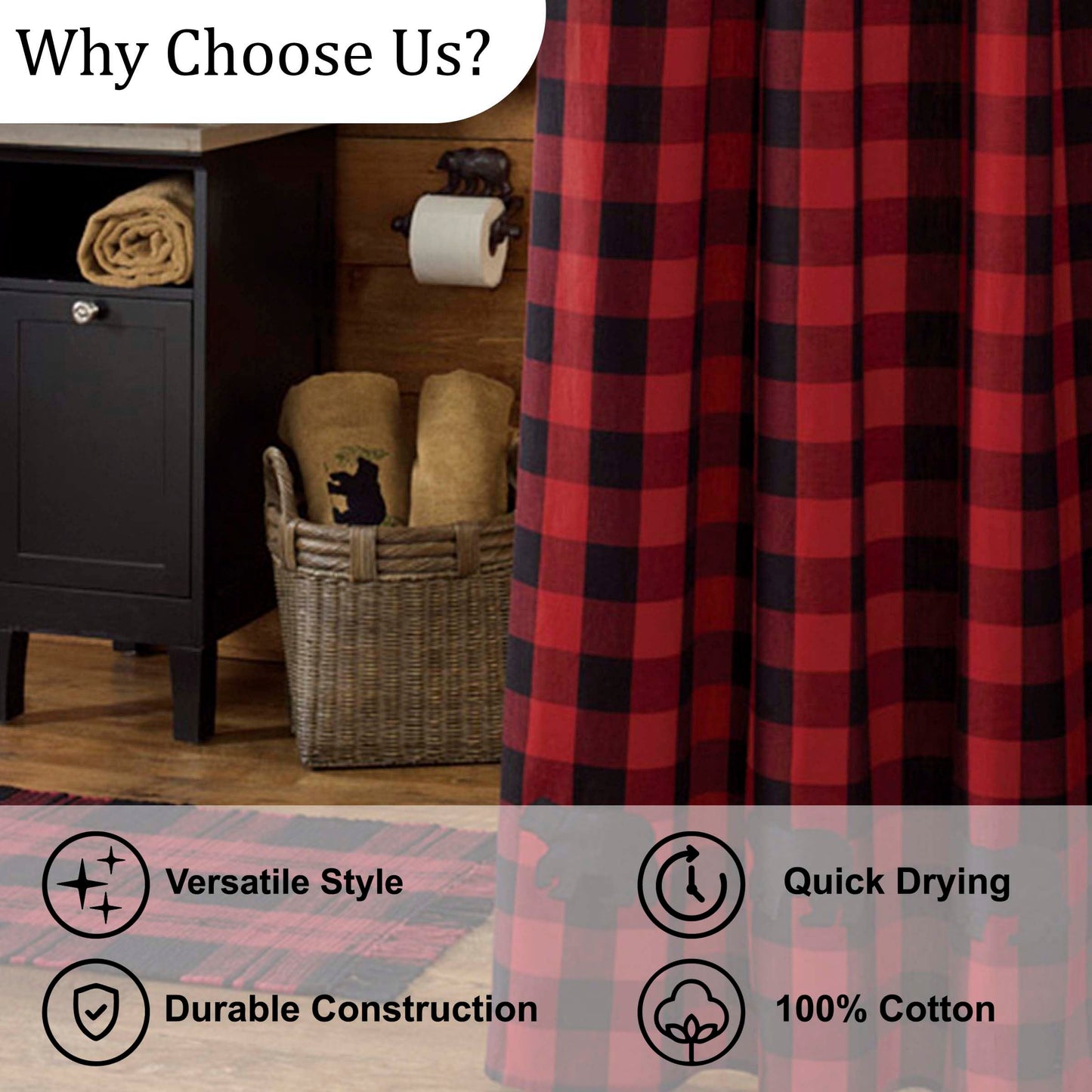 Park Designs Buffalo Check Bear Applique Shower Curtain