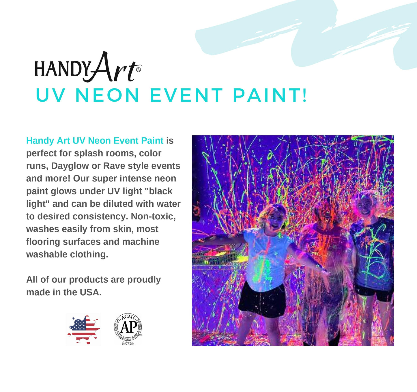 Handy Art UV Neon Event Paint, Red, 5 Gallon Bucket, Blacklight Glow Paint for Parties, Raves, Festivals, Splash Painting, Washable Easy Clean Up