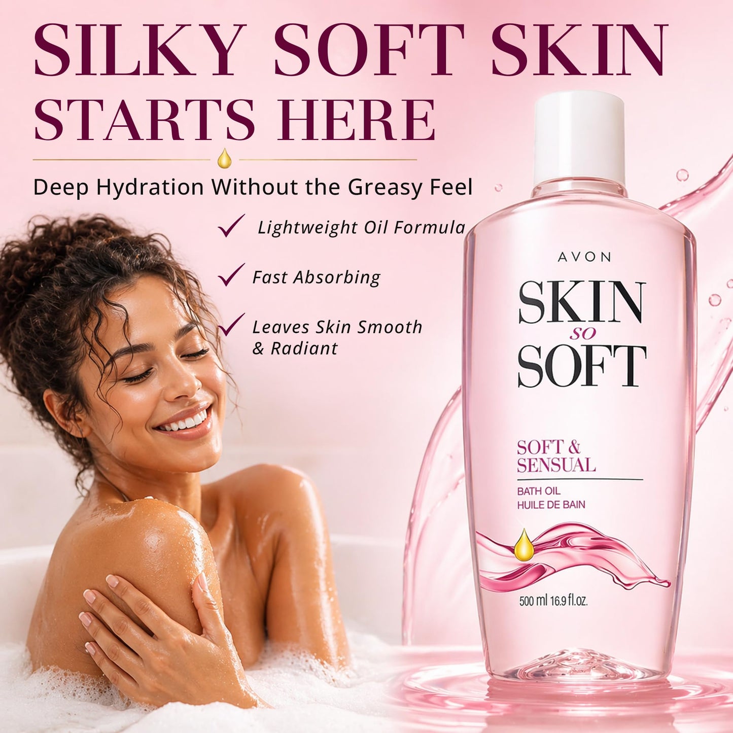 AVON Skin So Soft Soft & Sensual Bath Oil with Argan- Moisturizing Shower Oil for Dry Skin - Hydrating in & After-Shower Care for Women & Men -Non Beauty and Personal Care AVON