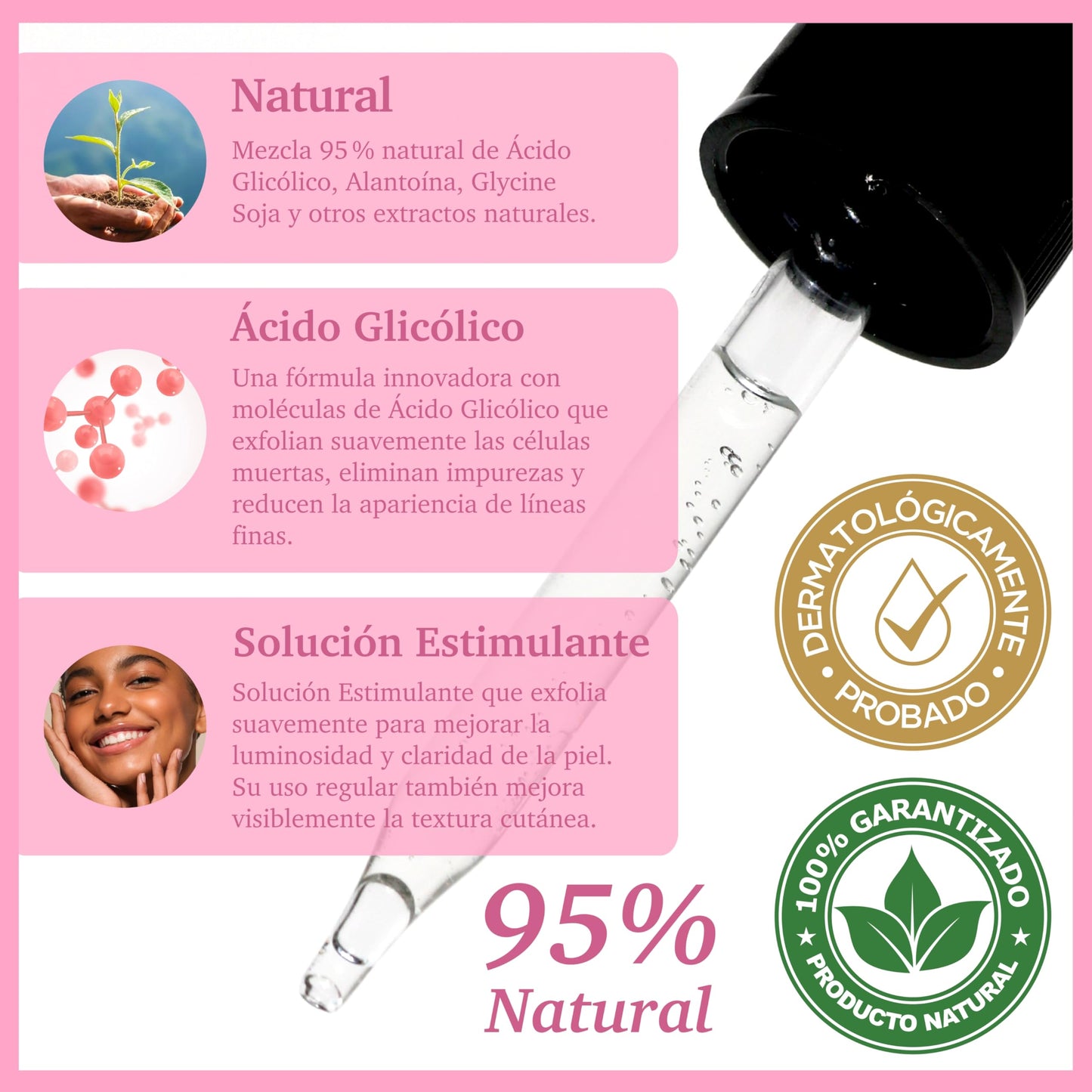 Purifect Glycolic Acid Exfoliating & Glowing Facial Serum - Smoothing Skin Support with Vitamin E, Allantoin & Glycine Soja (Soybean), Visibly