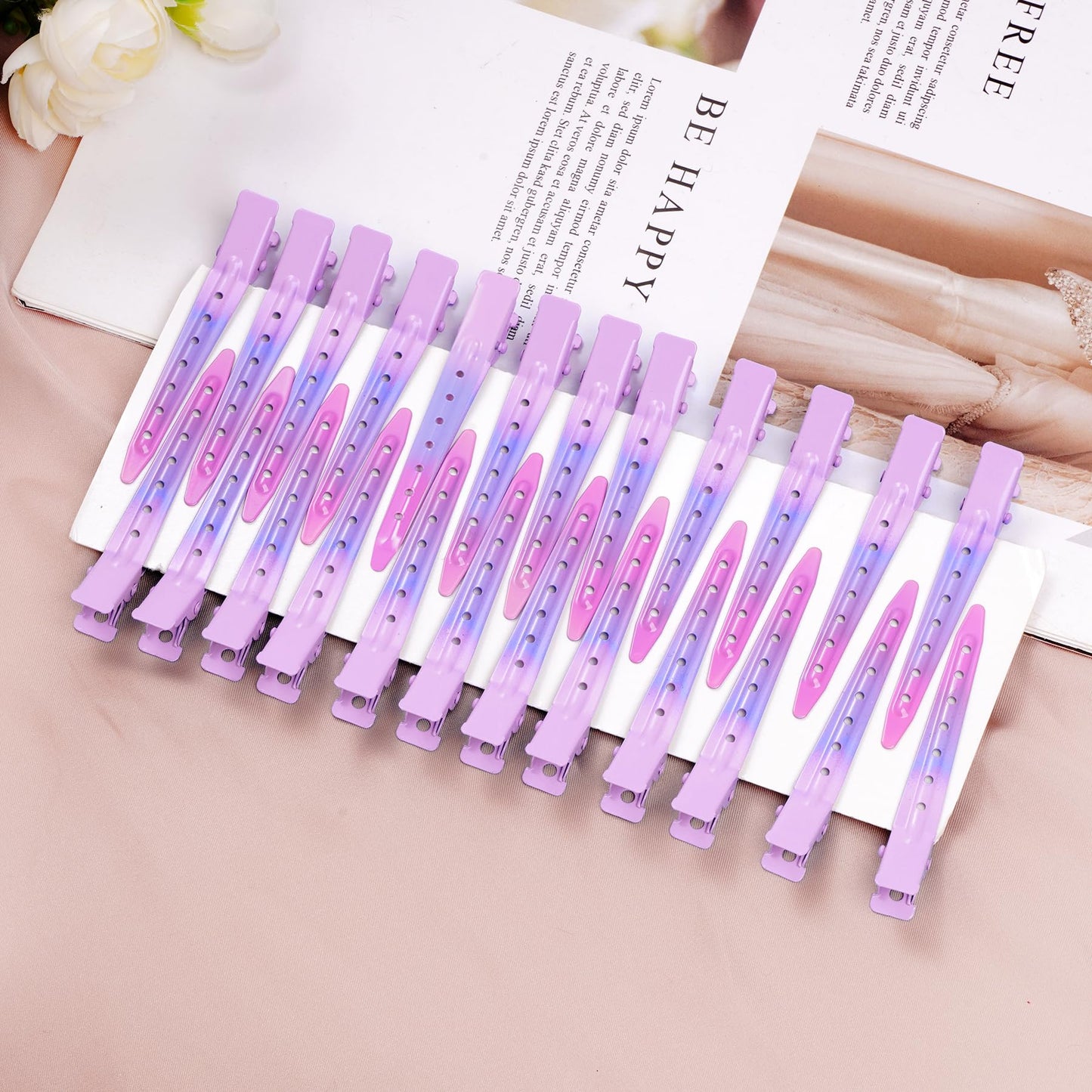 24 Packs Duck Bill Clips, Bantoye 2.75 Inches Rustproof Metal Alligator Curl Clips with Holes for Hair Styling, Hair Coloring, Gradient Pink Beauty and Personal Care Bantoye