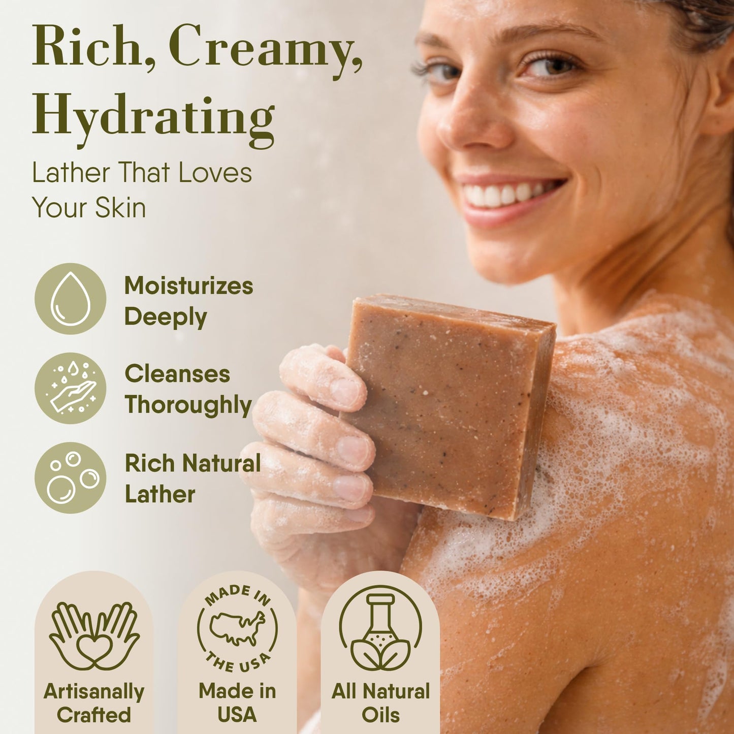 360Feel Oatmeal Milk and Honey Bar Soap - Made in The USA - Castile Handmade, All Natural Cold Processed - Infused with Oatmeal Milk and Honey