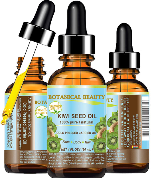 Botanical Beauty KIWI SEED OIL. 100% Pure Natural Undiluted Virgin Cold Pressed Carrier Oil for Face, Skin, Body, Hair, Nail Care (4 Fl Oz)
