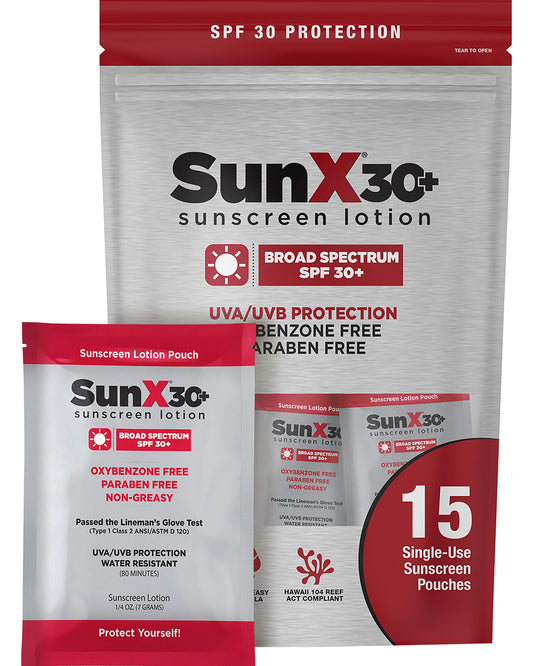 CoreTex Sun X 30+ SPF Broad Spectrum Sunscreen Packets with Resealable Travel Bag - Pack of 15 Paraben, Oxybenzone, Octinoxate, & Oil Free Sunscreen