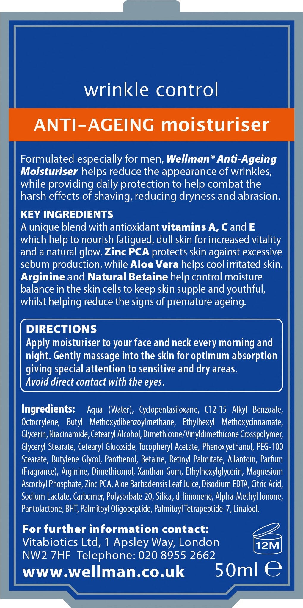 Wellman by Vitabiotics Anti-Ageing Moisturiser 50ml Beauty and Personal Care Wellman