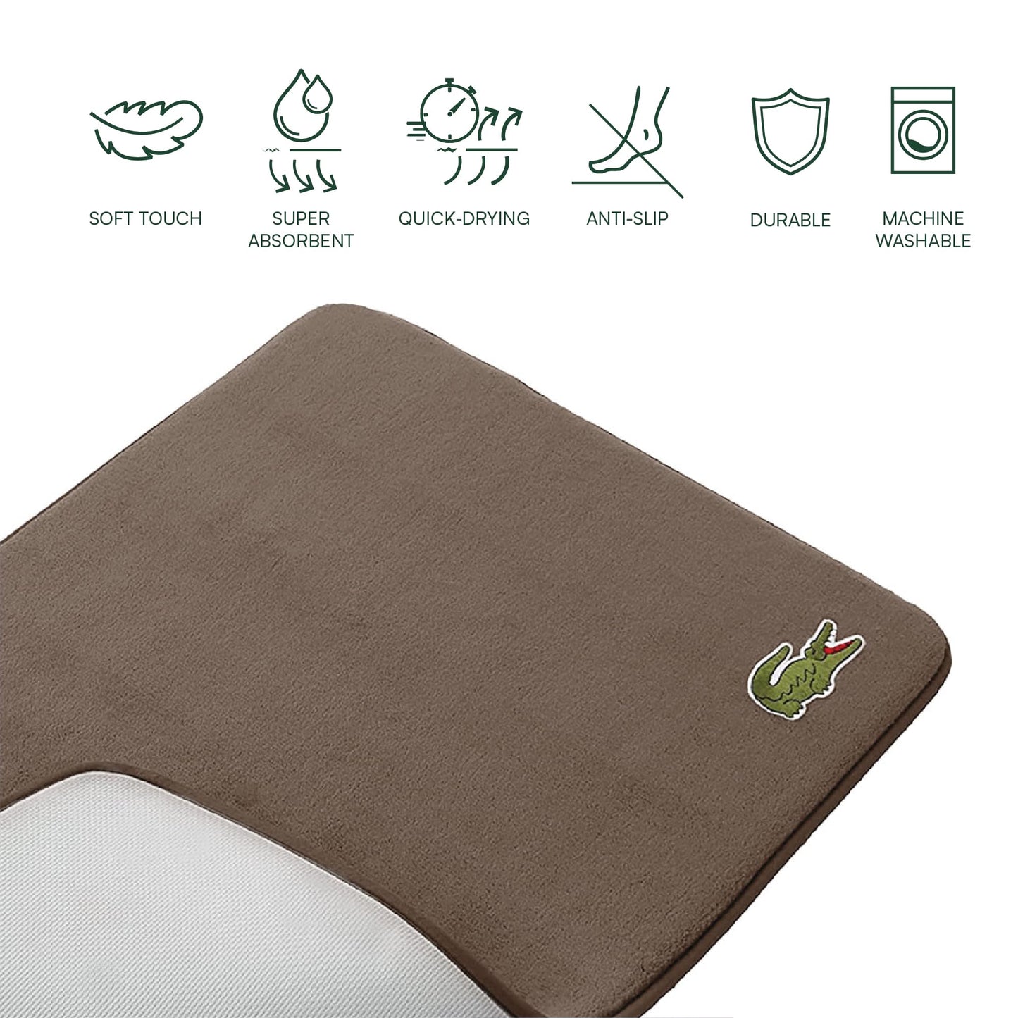 Lacoste Memory Foam Bath Rug - Ultra Soft Fleece Bathroom Mat with Embroidered Crocodile Logo, Super Absorbent, Non-Slip Backing, Machine Washable…