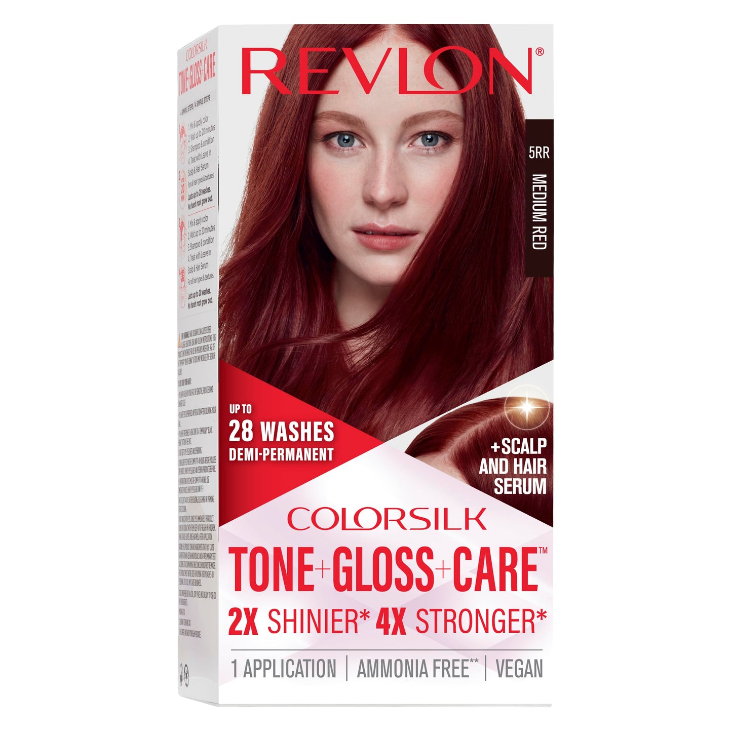 Revlon ColorSilk Tone + Gloss + Care Demi Permanent Hair Color, Dye Kit with Leave-In Scalp and Haircare Serum, 2x Shinier, 4x Stronger, 5RR Medium