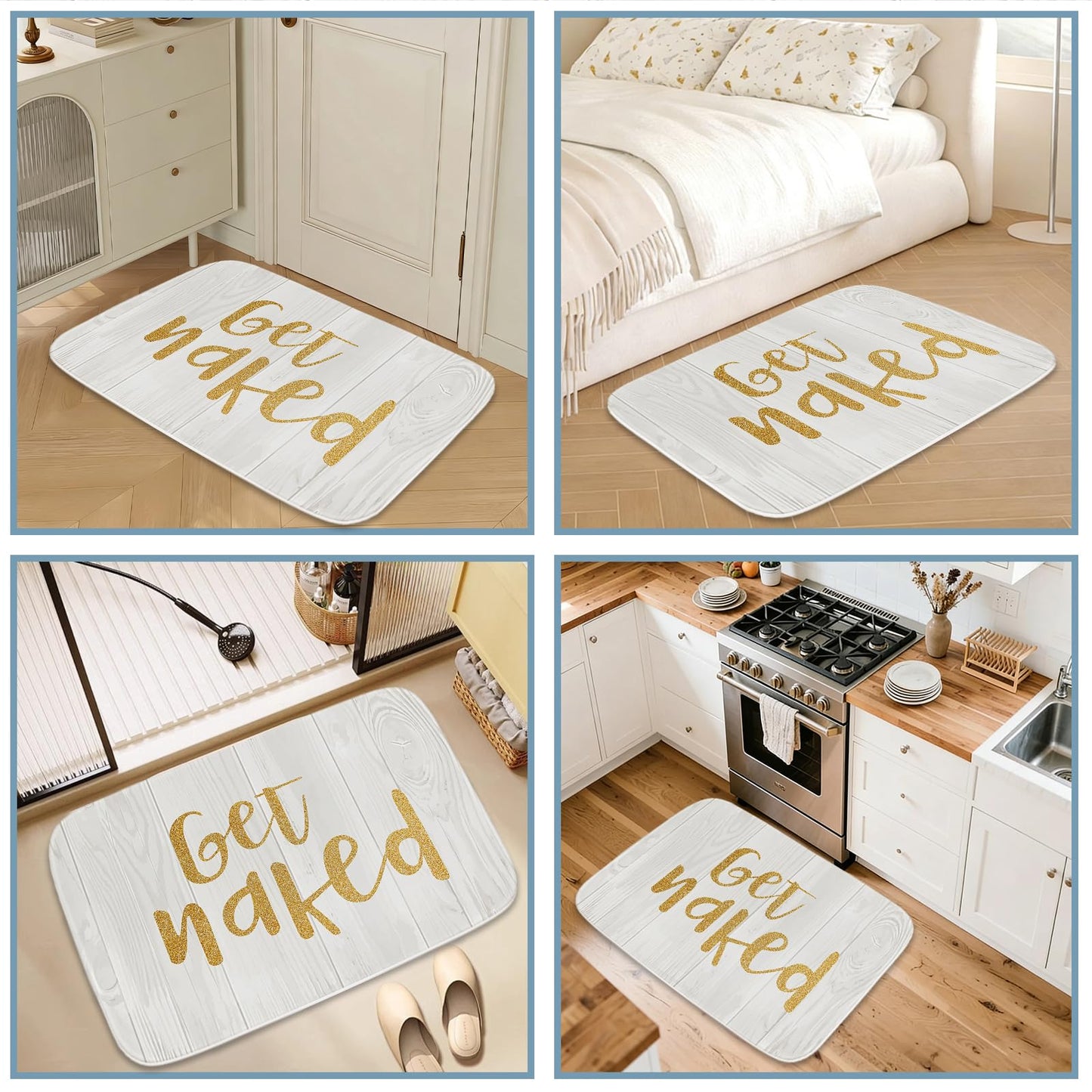 Gold Get Naked Gold and White Bathroom Bathtubs Coral Velvet Bath Rugs Non Slip Shower Mat Door Rug Decor Sets Flannel Absorbent Kitchen Rug Floor…