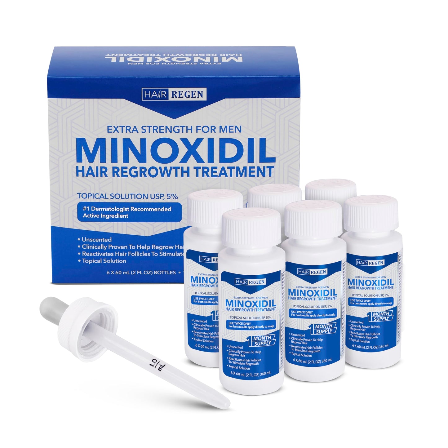 Hair Regen Liquid Minoxidil for Men 5% - Advanced Topical Solution for Regrowth - Growth Treatment for Men Hair Loss 6-Pack as 6-Month Supply Kit Beauty and Personal Care Hair Regen