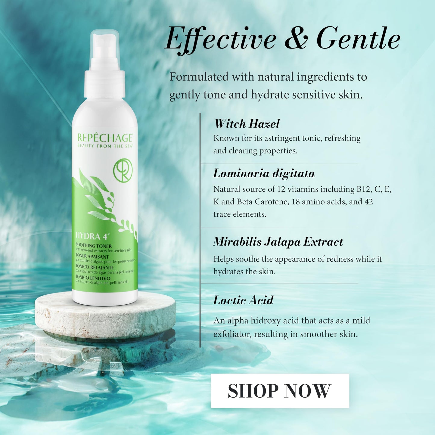 Repechage Hydra 4 Soothing Toner for Sensitive Skin - Hydrating Witch Hazel Spray Gently Tones, Calms & Balances Sensitive Skin Types, Facial Skin