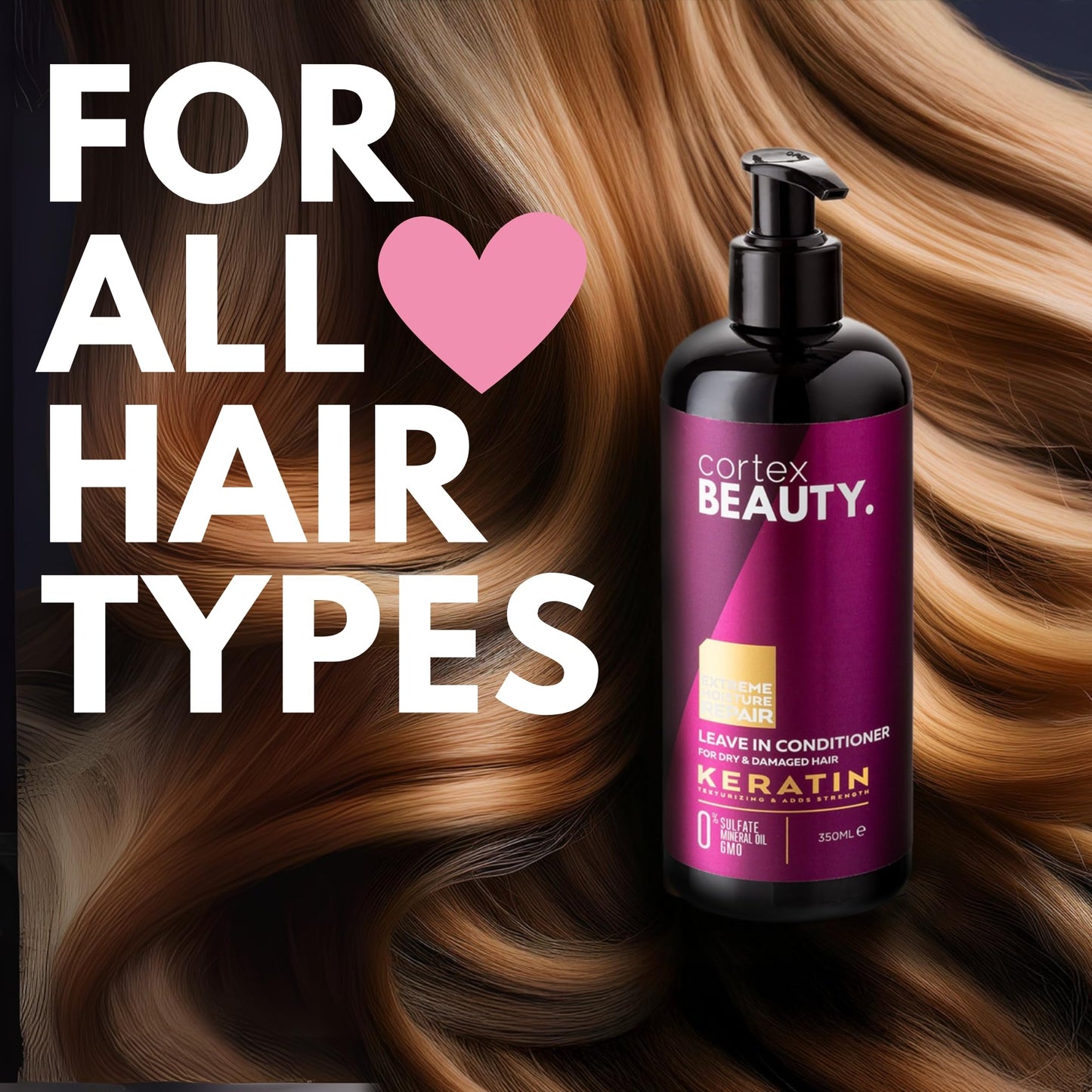 Cortex Beauty | Keratin Hydrating Shampoo, Strengthening Conditioner, Leave in Conditioner, and Reviving Hair Mask Set