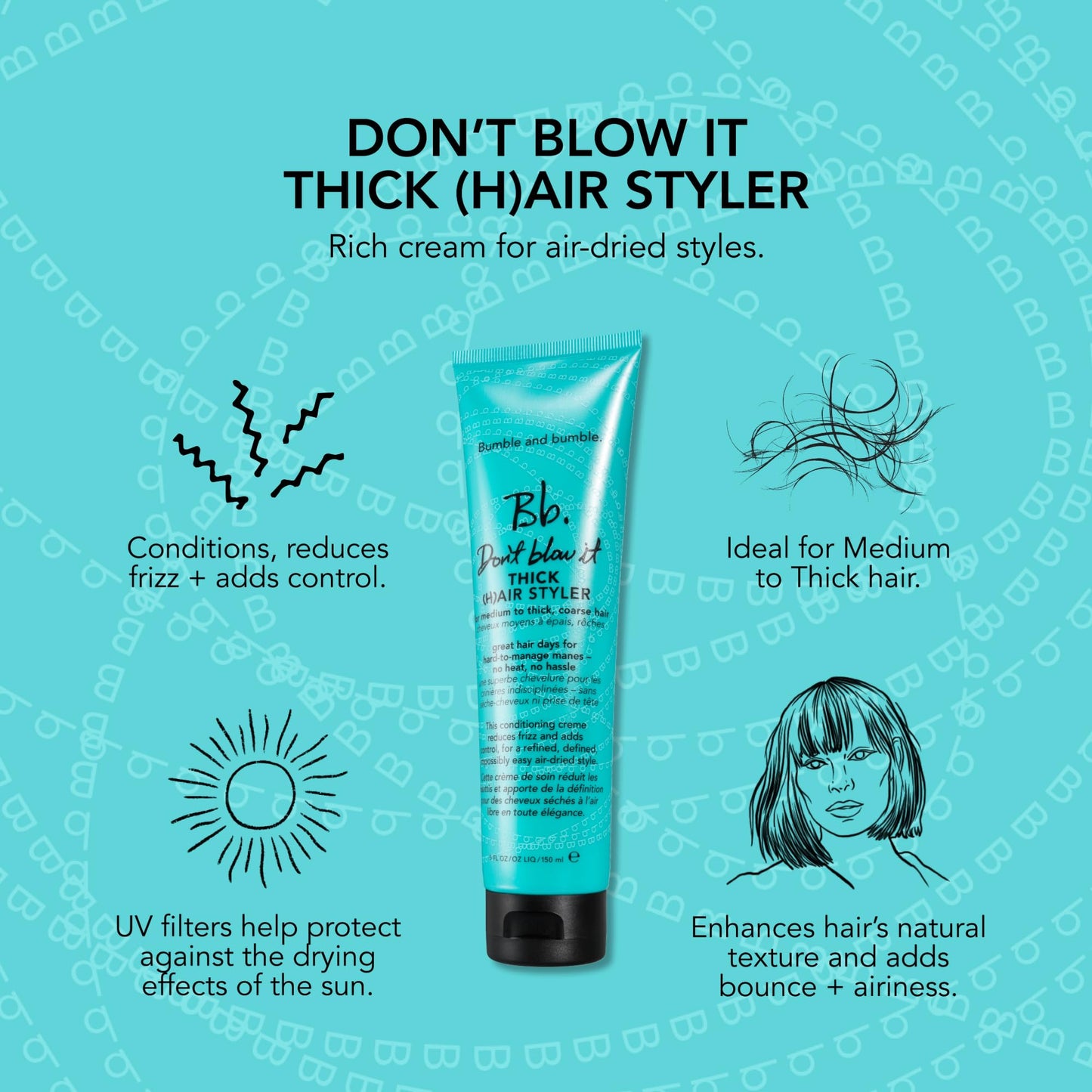 Bumble and bumble. Don't Blow It Thick (H) air Styler Air Dry Cream | For Medium to Thick Hair, 5 Fl Oz