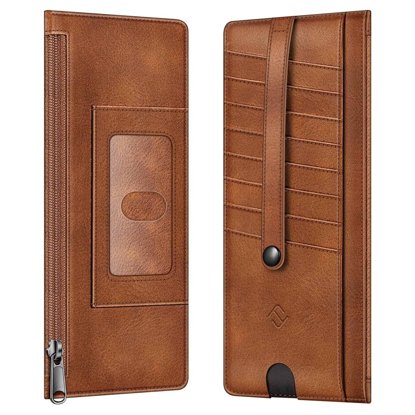 Fintie Slim Credit Card Wallet Holder Change Pouch, RFID Blocking Business Cards Cases with Zipper Pocket for Cash, Coin, Receipt, Brown