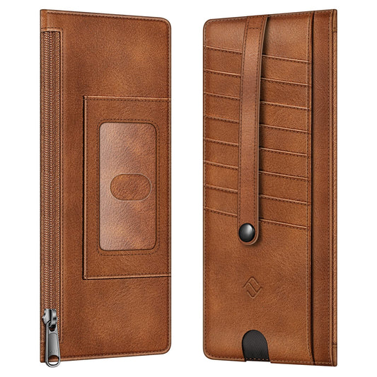 Fintie Slim Credit Card Wallet Holder Change Pouch, RFID Blocking Business Cards Cases with Zipper Pocket for Cash, Coin, Receipt, Brown Fashion FINTIE