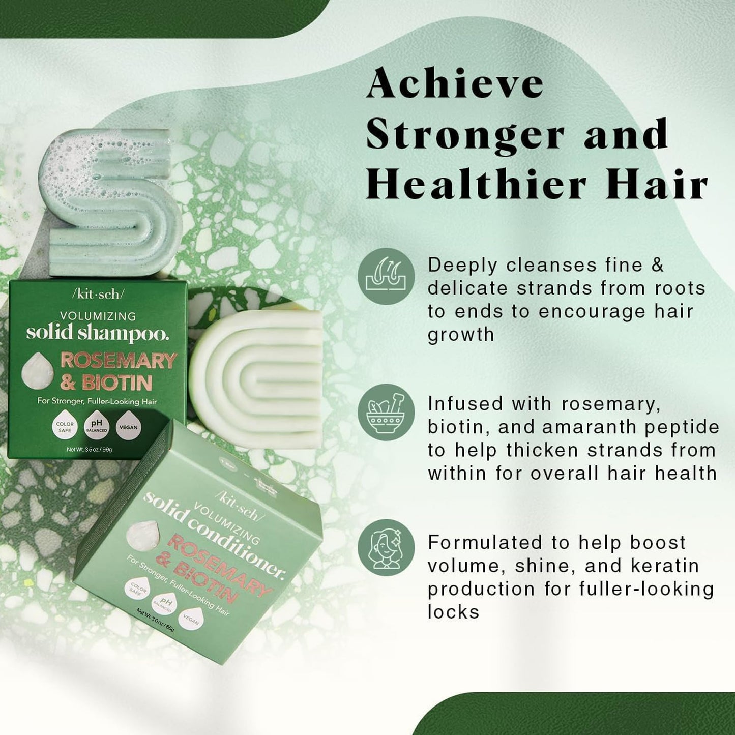Kitsch Rosemary & Biotin Shampoo and Conditioner Set for Hair Growth - Strengthening, Thickening & Volumizing Shampoo and Conditioner Bar - Paraben