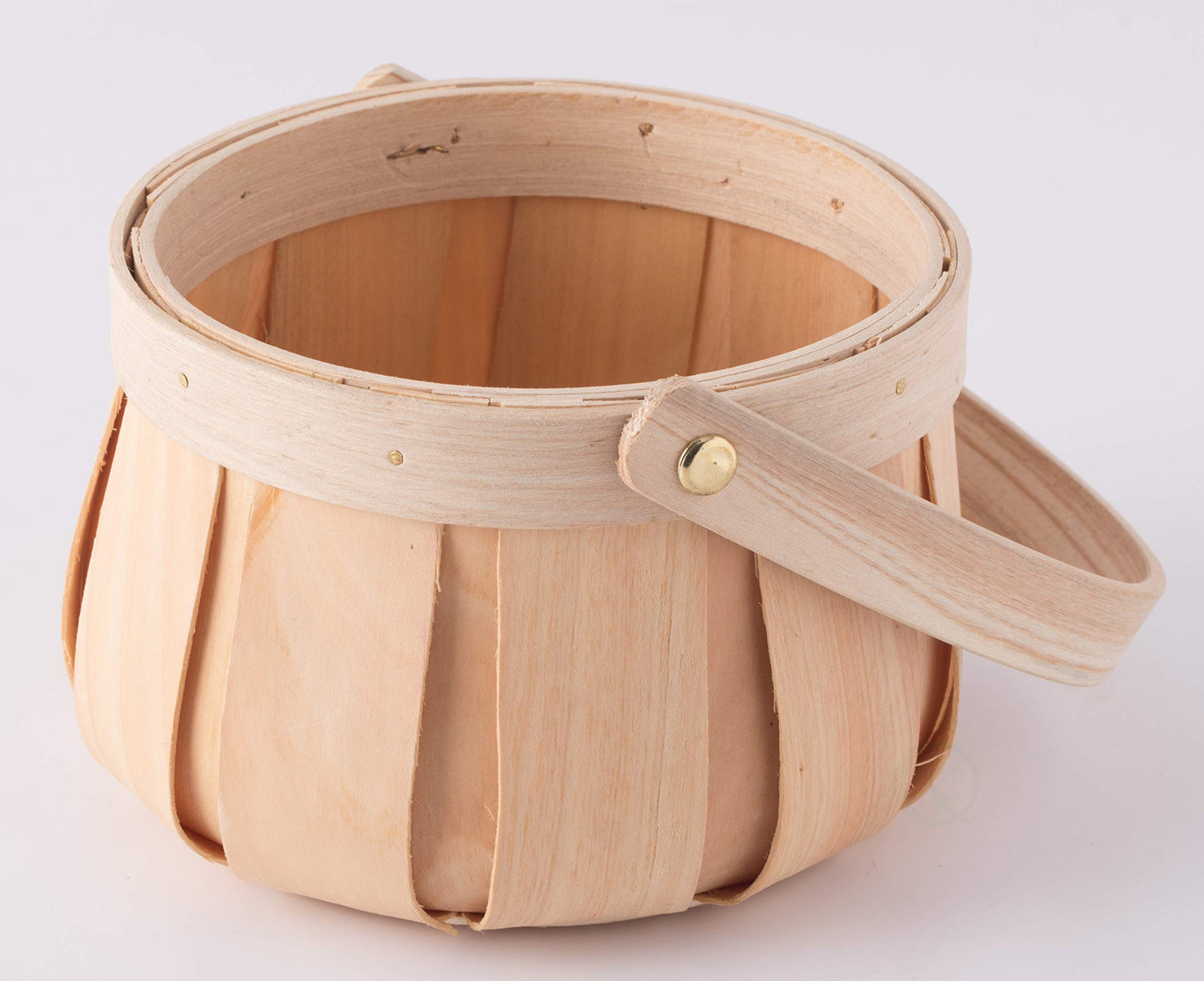 Vintiquewise Small Round Natural Woodchip Wooden Decorative Storage Basket with Handle