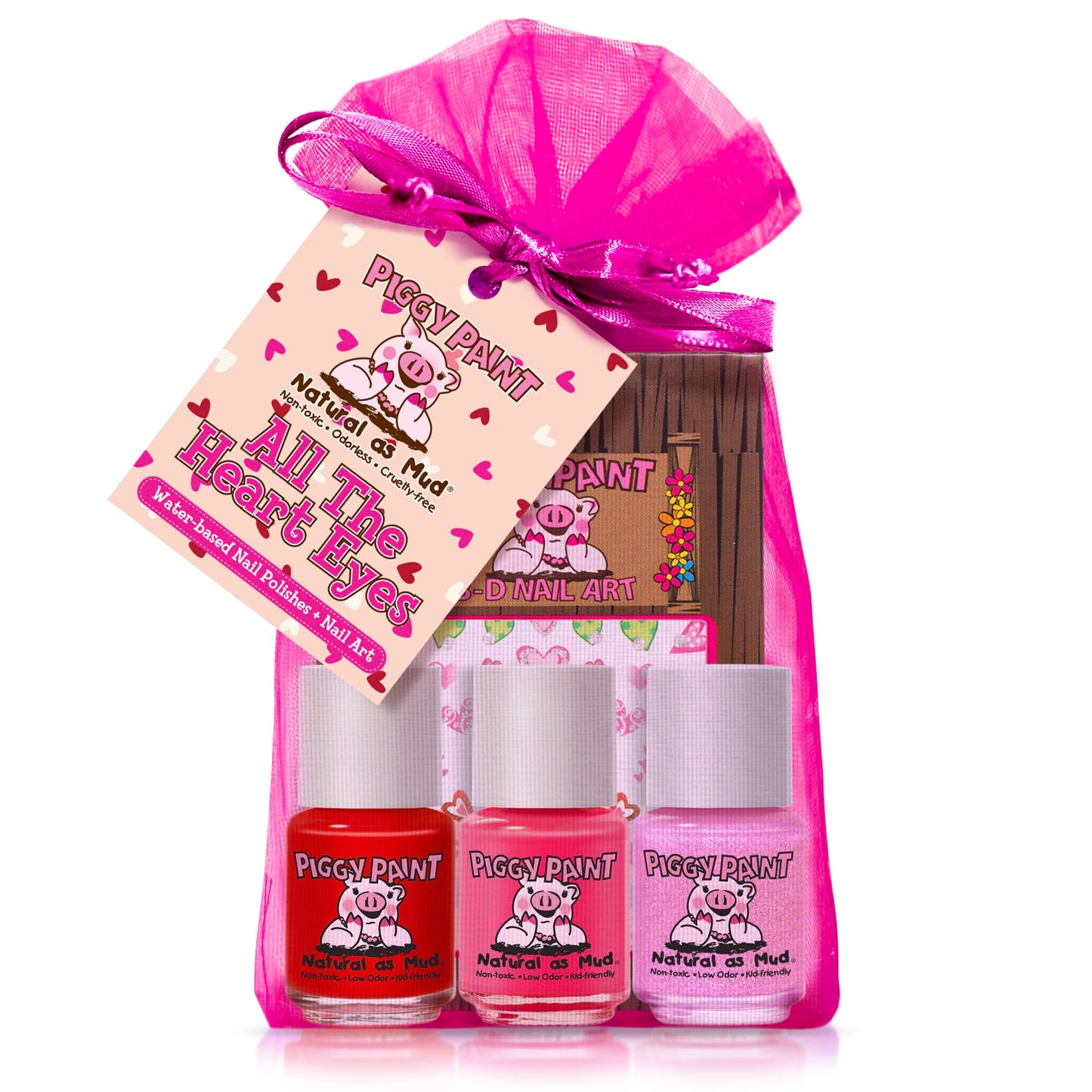 Piggy Paint | 100% Non-Toxic Girls Nail Polish | Safe, Cruelty-free, Vegan, & Low Odor for Kids | All the Heart Eyes (3 Polish + Nail Art Gift Set) Beauty & Personal Care Piggy Paint