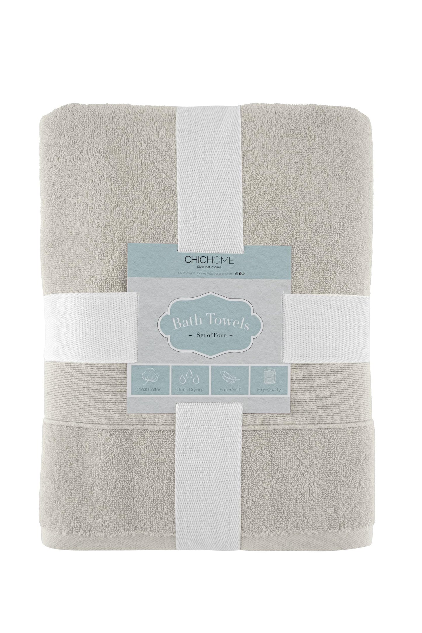 Chic Home Luxurious 4-Piece 100% Pure Turkish Cotton Bath Towels, 30" x 54", Ultra-Soft, Highly Absorbent, Dobby Border Design, Hypoallergenic…