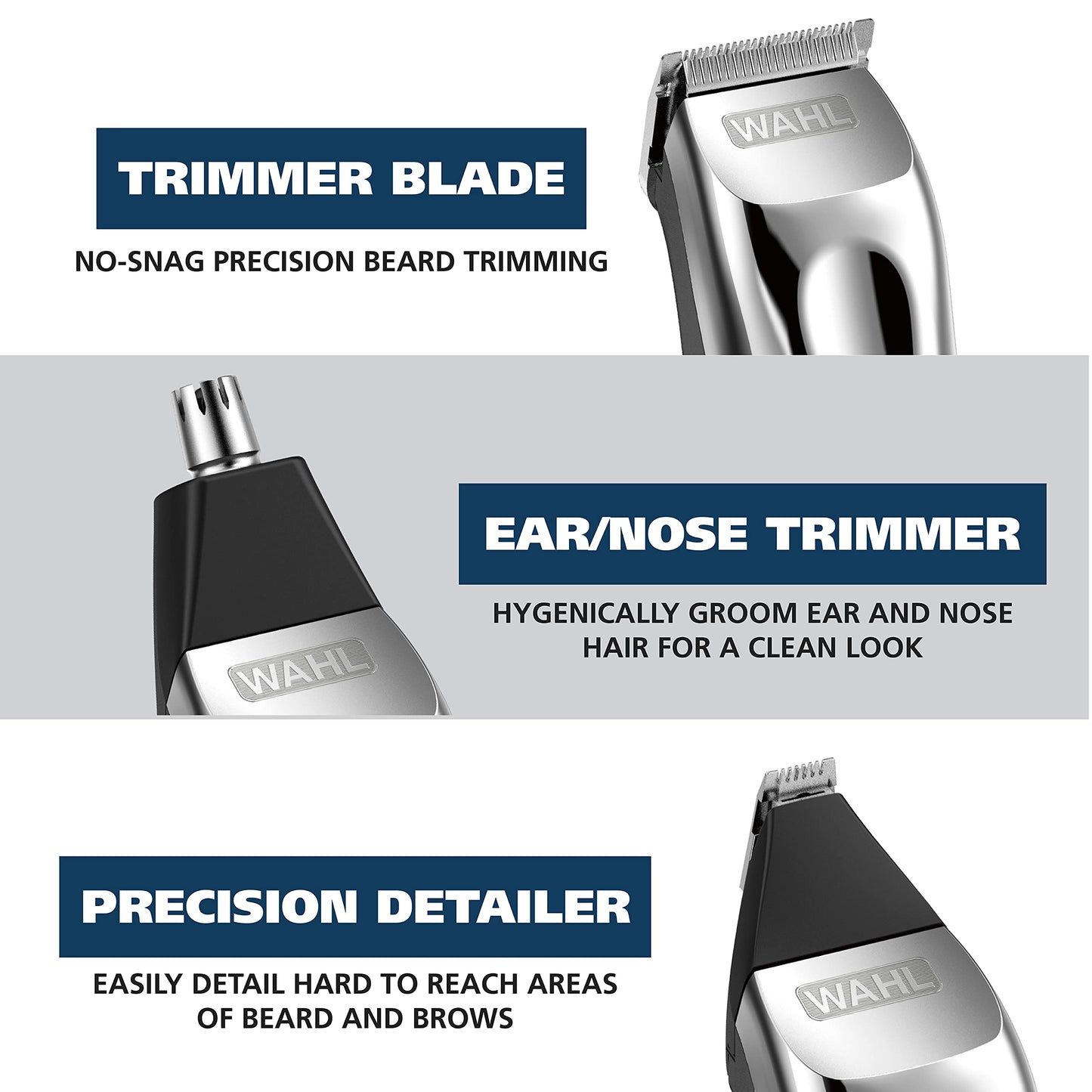 Wahl USA Rechargeable Lithium Ion All in One Beard Trimmer for Men with Detail and Ear & Nose Hair Trimmer Attachment - Model 9854-600B Beauty and Personal Care Wahl