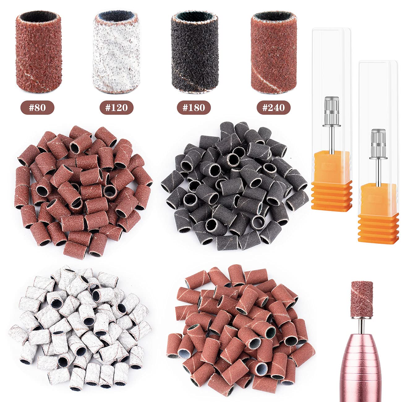 Rolybag Sanding Bands for Nail Drill Portable Nail Strap Set 3 Color Coarse Fine Grit Efile Sand Set 80#120#180#240#,2 Pieces 3/32 Inch Nail Drill