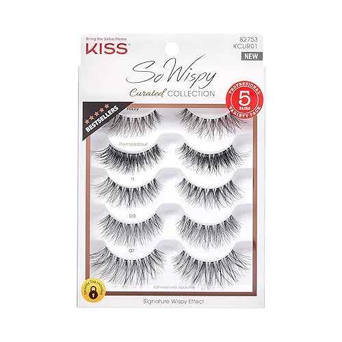 KISS So Wispy Curated Collection of Bestselling False Eyelash Styles Multipack, Volume & Curl, Lash Extensions Look, Signature Wispy Effect, Cruelty