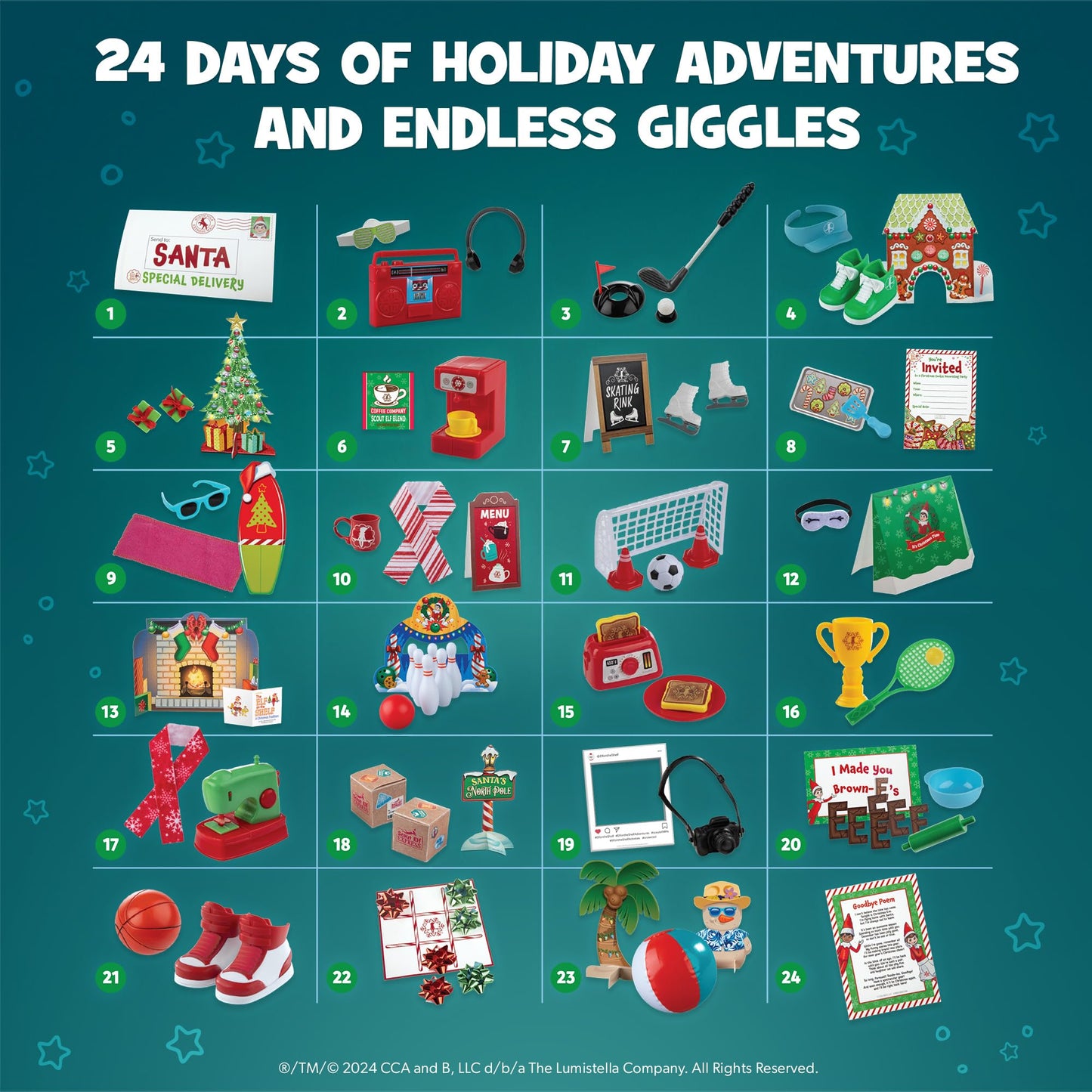 The Elf on the Shelf 24-Day Super Set Official The Elf on the Shelf Ideas for 24 Days of Elf Magic - 80+ Props, MagiFreez Standing Pants and Calendar…