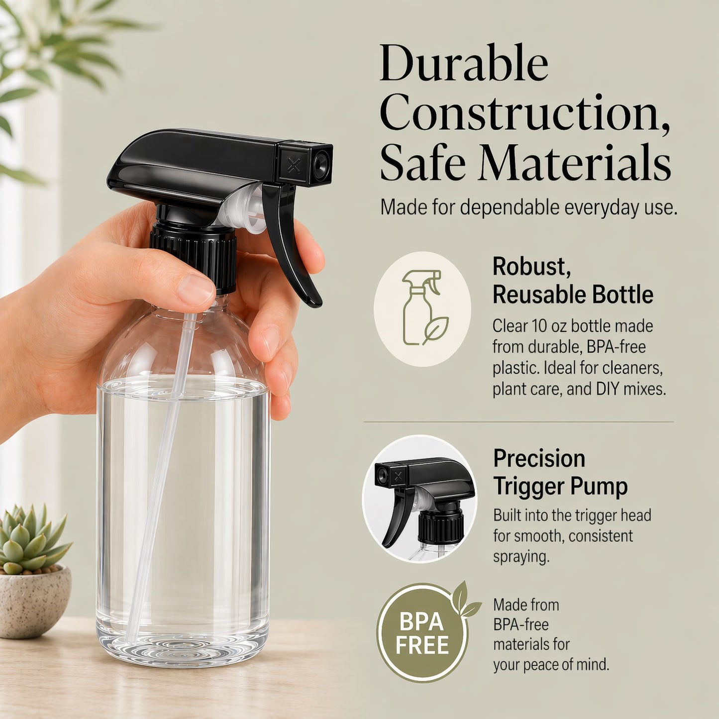 SUPER+ 2 Pack Plastic Spray Bottles 10 OZ - Leak Proof, Adjustable Nozzle, Empty Spray Bottles For Cleaning Solutions, Plants, Pet, Or Diy Spray Beauty and Personal Care SUPER+