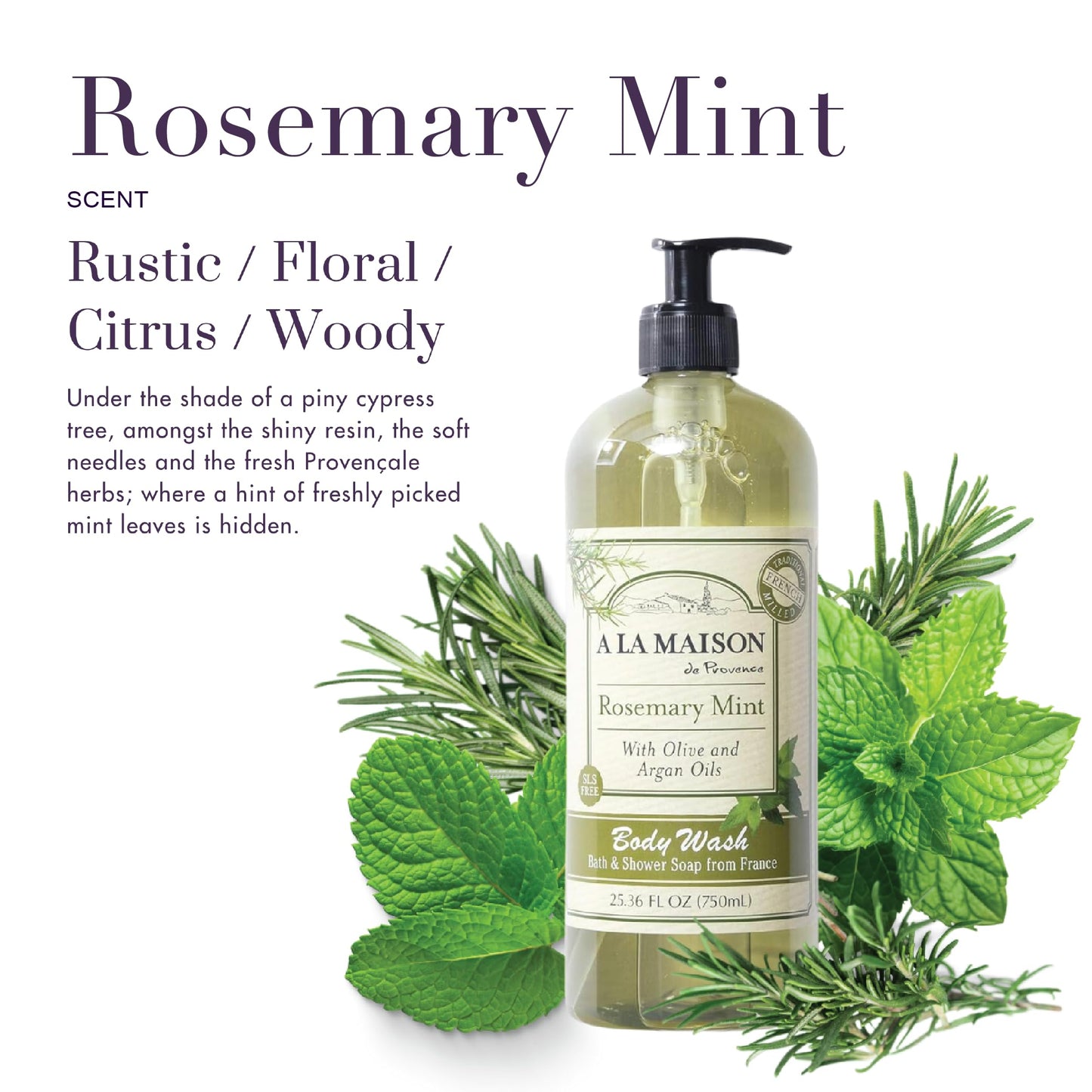A LA MAISON Rosemary Mint Body Wash 25.36 Fl Oz - Natural Hand Wash Made with Essential Oils - Biodegradable, Plant-Based, Vegan, Cruelty-Free