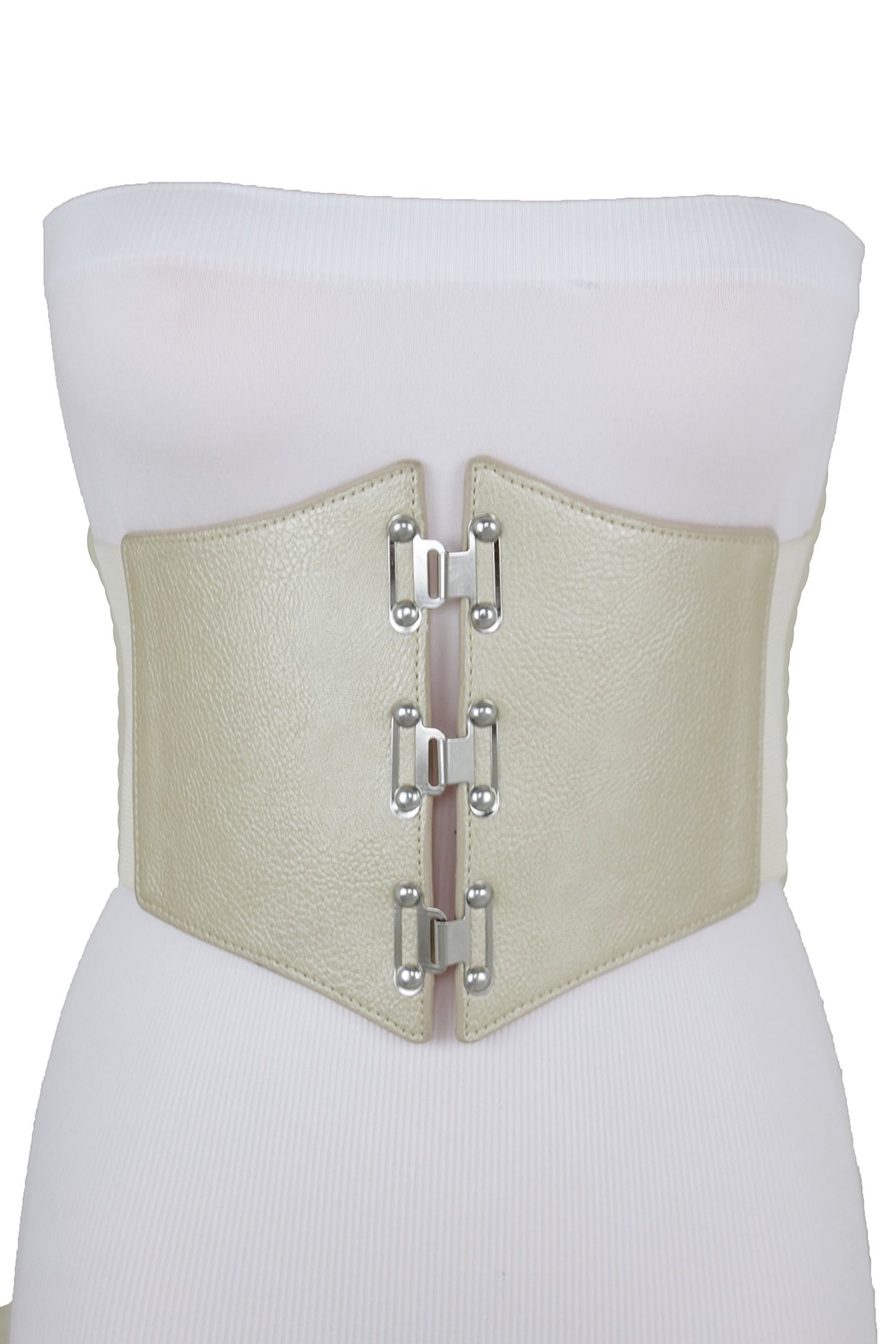 Trendy Fashion Jewelry TFJ Women Wide Elastic Corset Belt High Waist Elastic Plus Size L XL XXL Champagne Beige