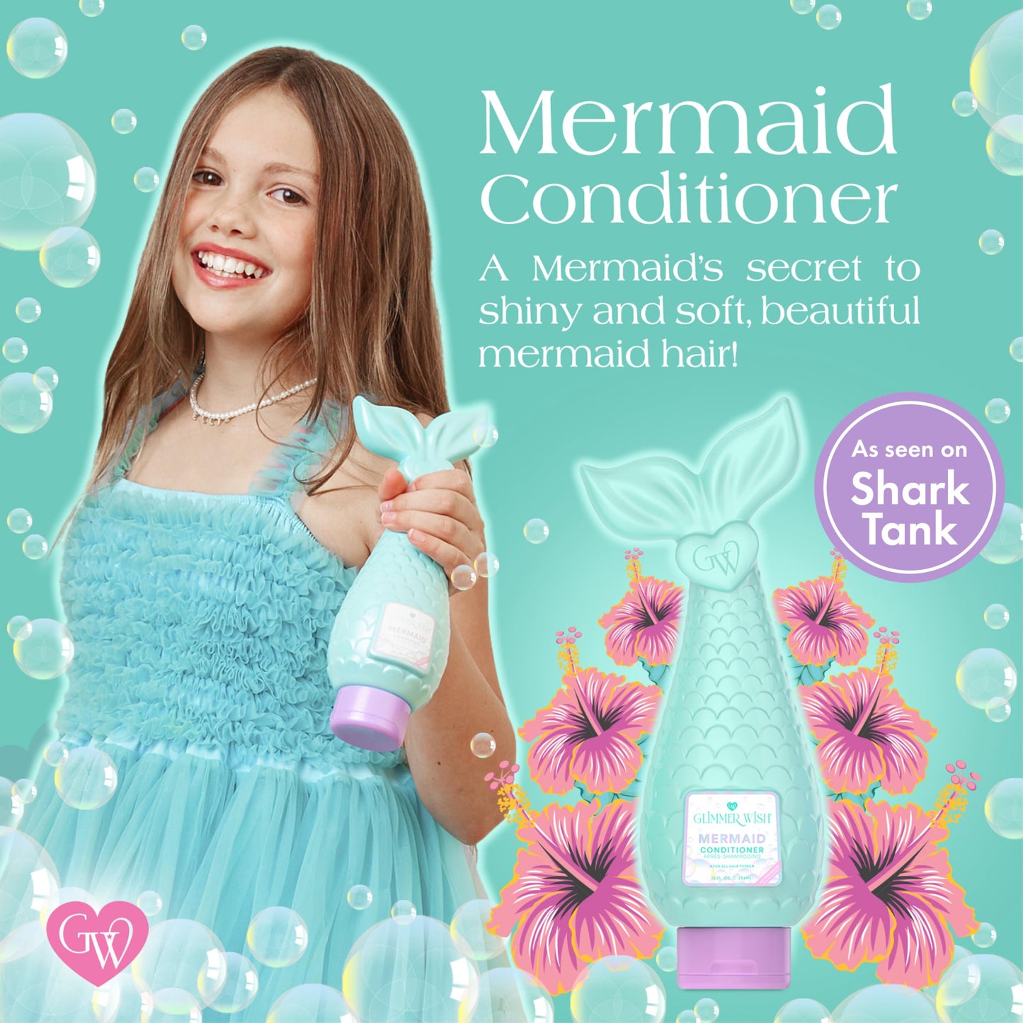 Glimmer Wish Mermaid Kids Conditioner, Paraben and Sulfate Free Conditioner for Strong and Smooth Hair, Kids Hair Care, Tropical Beach Scent, 12 Fl Oz