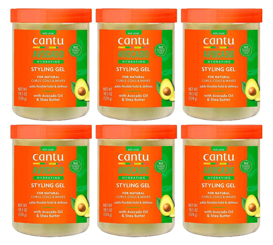 Cantu Avocado Hydrating Styling Gel 18.5 Ounce Jar (Pack of 6)