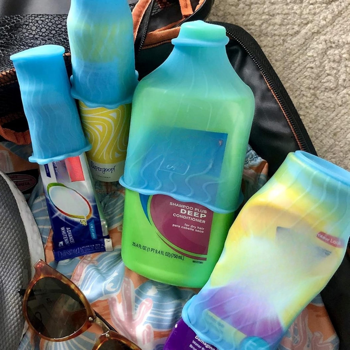 LeakLocks Toiletry Skins – Reusable Elastic Sleeves for Leak-Proofing Travel Containers, Fits Standard & Travel Size Toiletries in Luggage & Bags