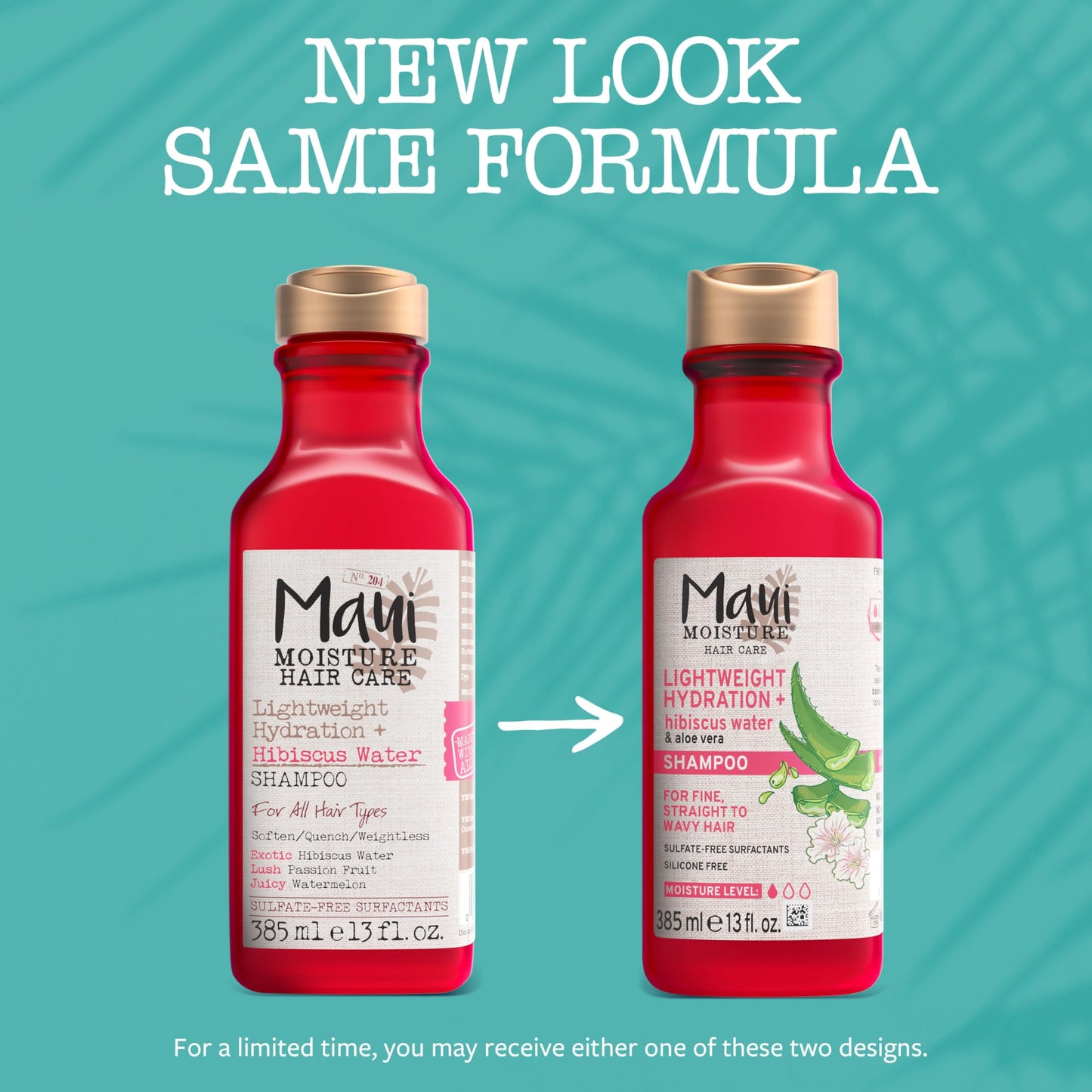 Maui Moisture Lightweight Hydration + Hibiscus Water Shampoo, Moisturizing Aloe Vera Shampoo Softens Curly Hair, Vegan & Sulfate-Free Surfactants, 13