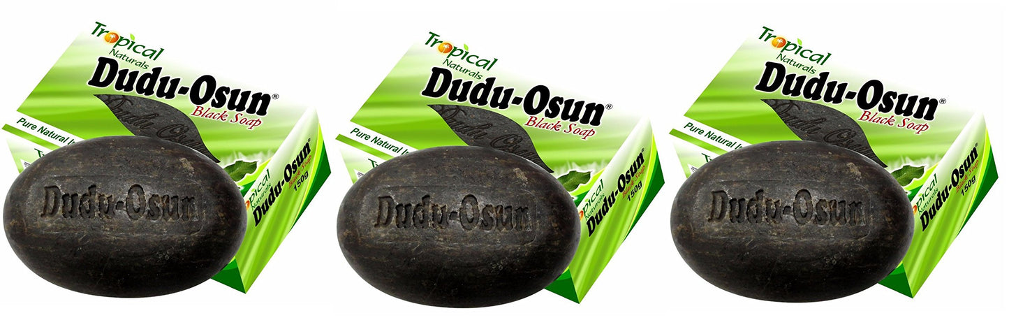 Dudu Osun Pure Organic African Black Soap 150g(Pack of 3) - Effective for Acne Treatment, Eczema, Dry Skin, Scar Removal, Dandruff, Pimples Mark