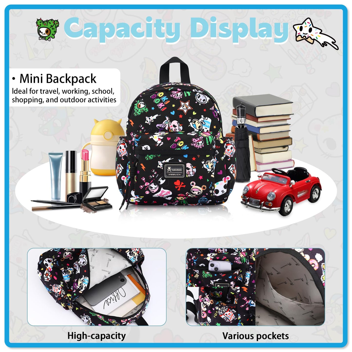 Tokidoki Unicorno Mini Backpack Daily Fashion Shoulder Bag Large Capacity Portable Travel Backpack Casual Daypack(black)