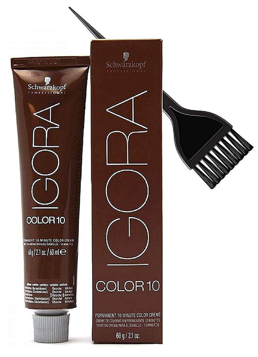 Schwarzköpf IGORA COLOR10 Permanent 10 Minute Hair Color Cream (w/Sleek Tint Brush) Color 10 Ten Haircolor Creme Dye (7-12 Medium Ash Smokey Blonde)
