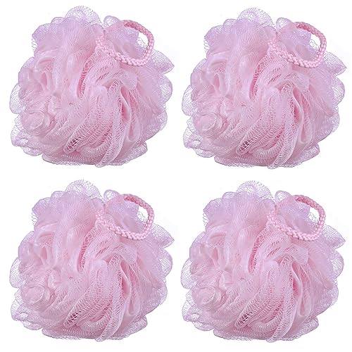 iboodi 60g/pcs Pink Mesh Bath Sponge Shower Pouf Loofahs Shower Puff Pack of 4 (Pink)
