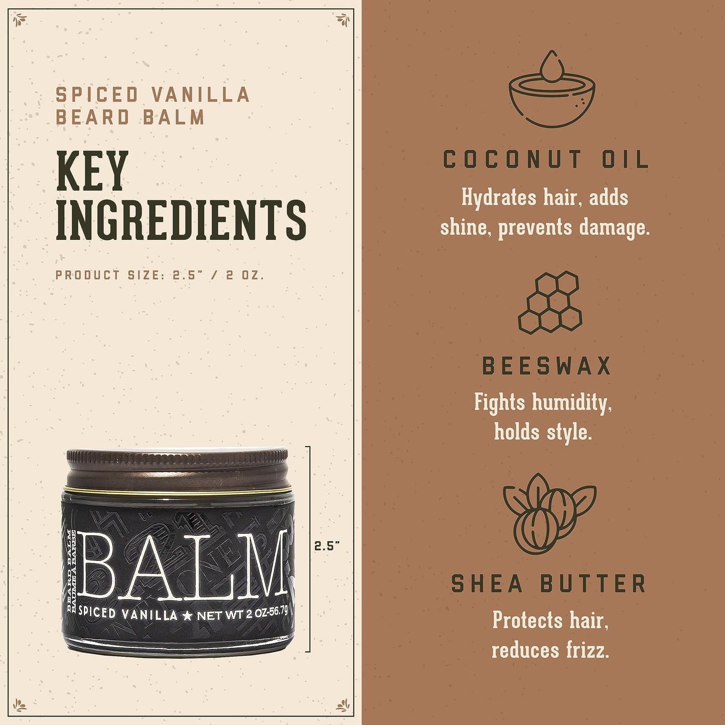 18.21 Man Made Beard Balm for Men, Spiced Vanilla, 2 fl. oz - Premium Grooming Cream with Low Shine for Conditioning and Shaping Beards, Mustaches