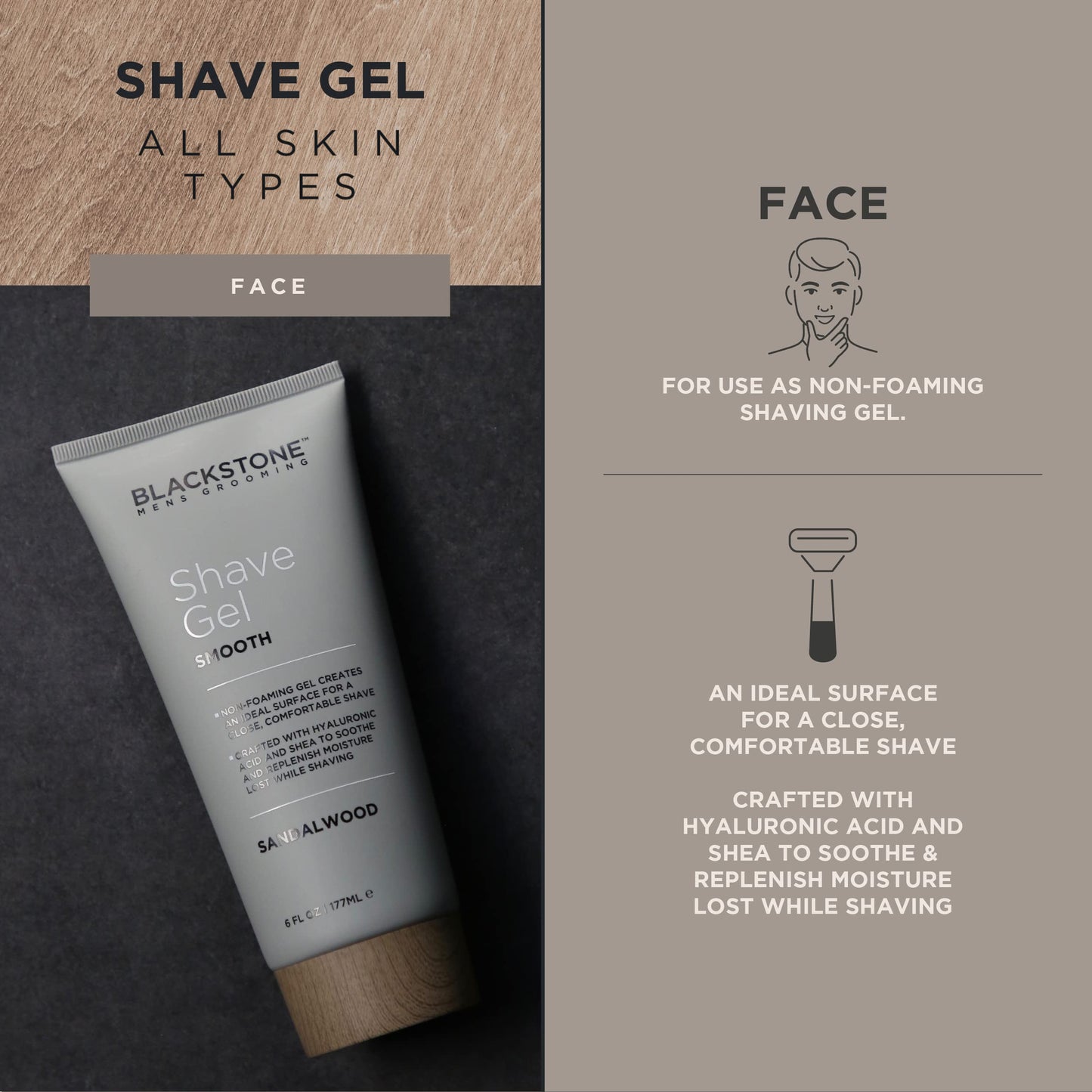 Blackstone Men's Grooming Smooth Shave Gel - Non Foaming for a Smooth Comfortable Shave - Hyaluronic Acid, Shea, Peppermint & Tea Tree - Cool, Soothe…