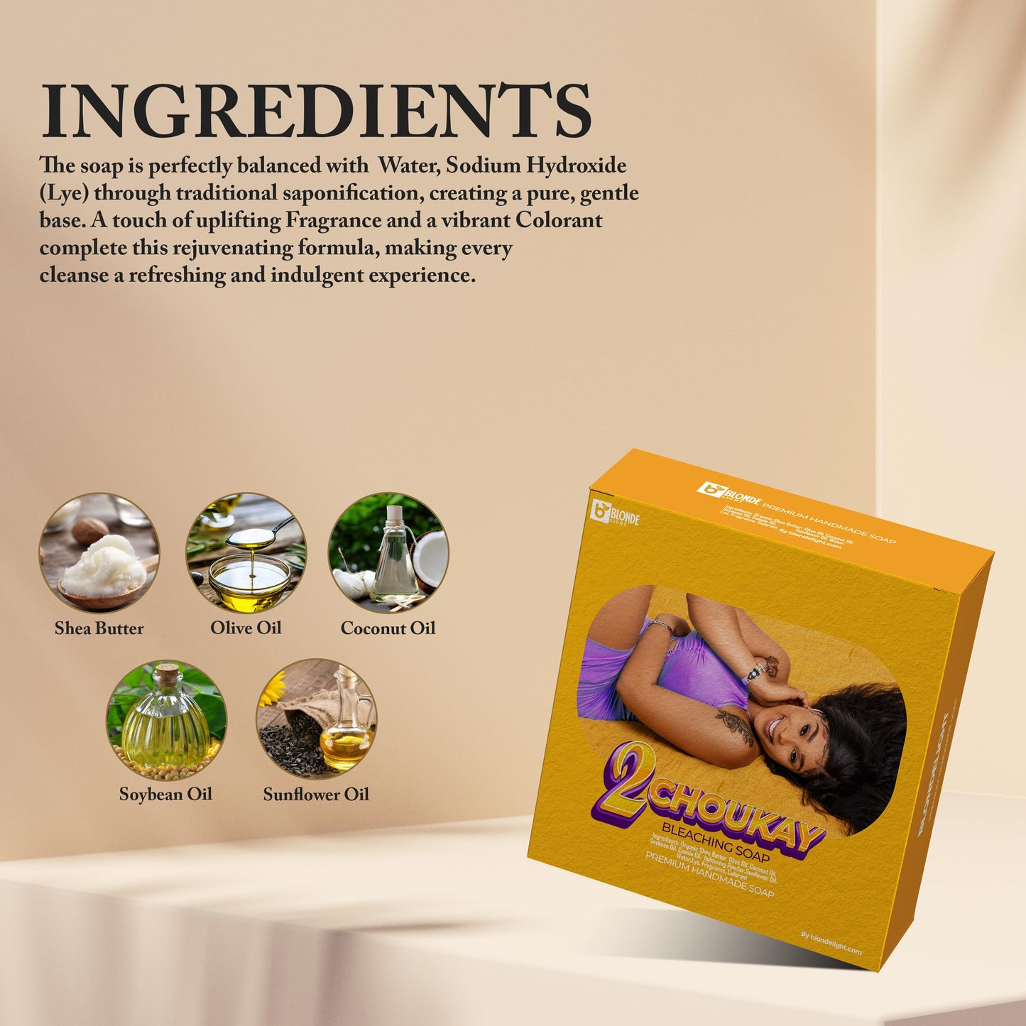 BLONDELIGHT 2Choukay Soap - Hydrating & Nourishing Face & Body Bar with Shea Butter, Coconut Oil & Olive Oil - Gentle Cleansing Soap for All Skin
