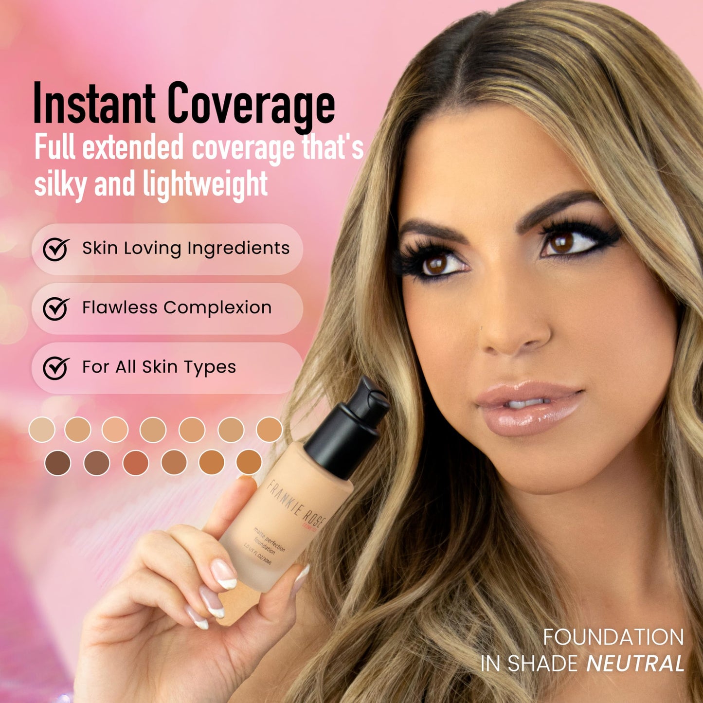 Frankie Rose Cosmetics Matte Perfection Foundation Makeup - Long-Lasting, Hydrating Foundation for Semi-Matte Finish - Foundation Full Coverage