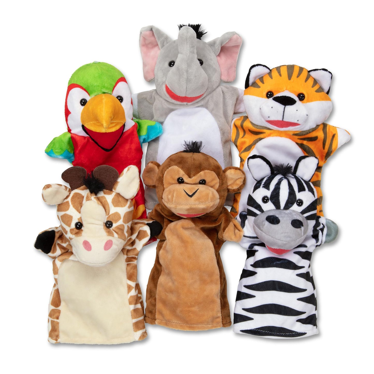 Melissa & Doug Safari Buddies Hand Puppets, Set of 6 (Elephant, Tiger, Parrot, Giraffe, Monkey, Zebra) Soft, Plush Animal Hand Puppets For Toddlers…