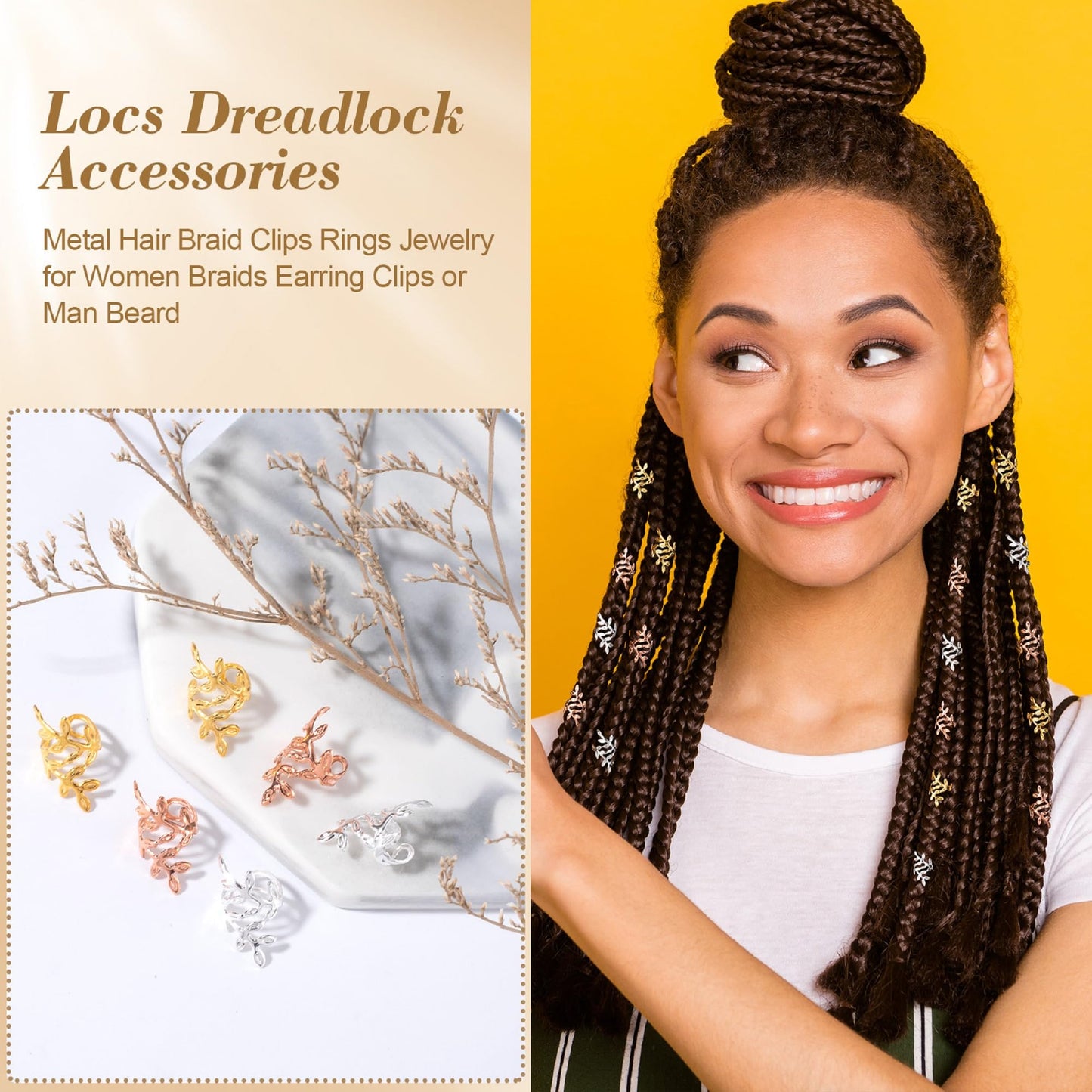CustomyLife 150pcs Leaf Hair Jewelry for Dreadlock, Non-Faded Metal Braid Hair Beads, Locs Hair Cuff Clip Ring Charm Accessories for Earring Necklace