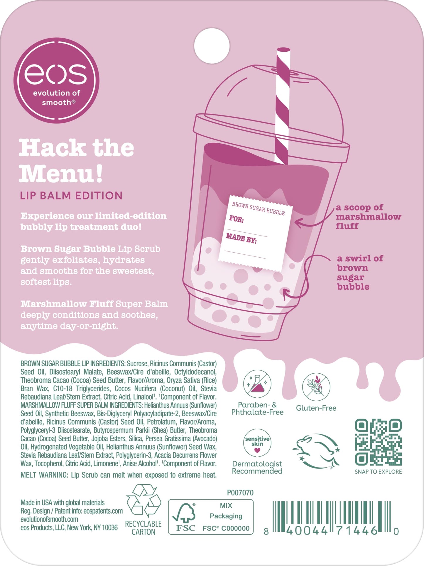 eos Flavor Lab Secret Menu Gift Set - Brown Sugar Boba Lip Scrub Exfoliator & 24H Moisture Super Balm, Limited-Edition Lip Treatment, Nourishing