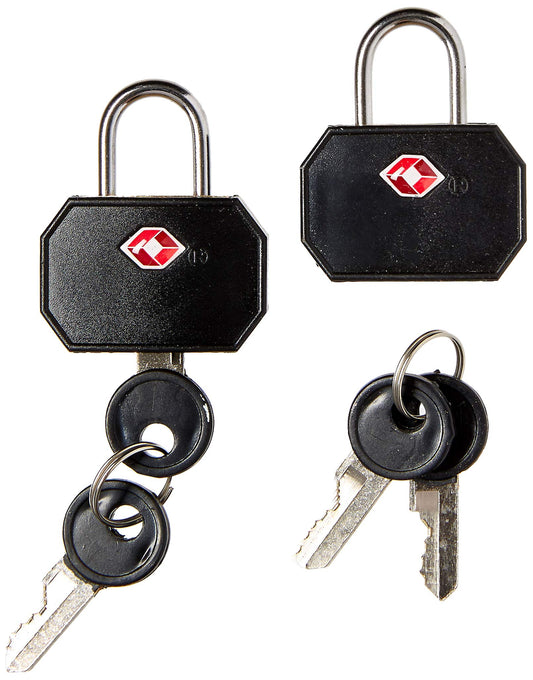 Lewis N. Clark TSA Travel Locks 2 Pack – Sentry Padlock + Mini Padlock with 4 Keys for Luggage, Suitcase, Backpack, Laptop Bag & Purse