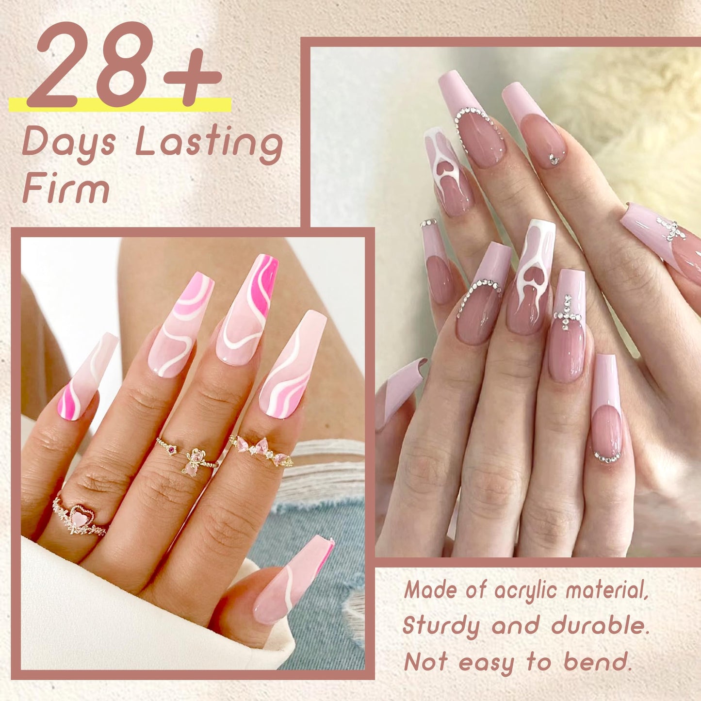 480PCS Nail Tips Clear False Nails Full Cover for Acrylic Fake Nails Kit 12 Sizes 2 Shapes Medium Coffin Medium Stiletto Pre-Shape for Salon Home DIY Beauty and Personal Care ELLEWIN
